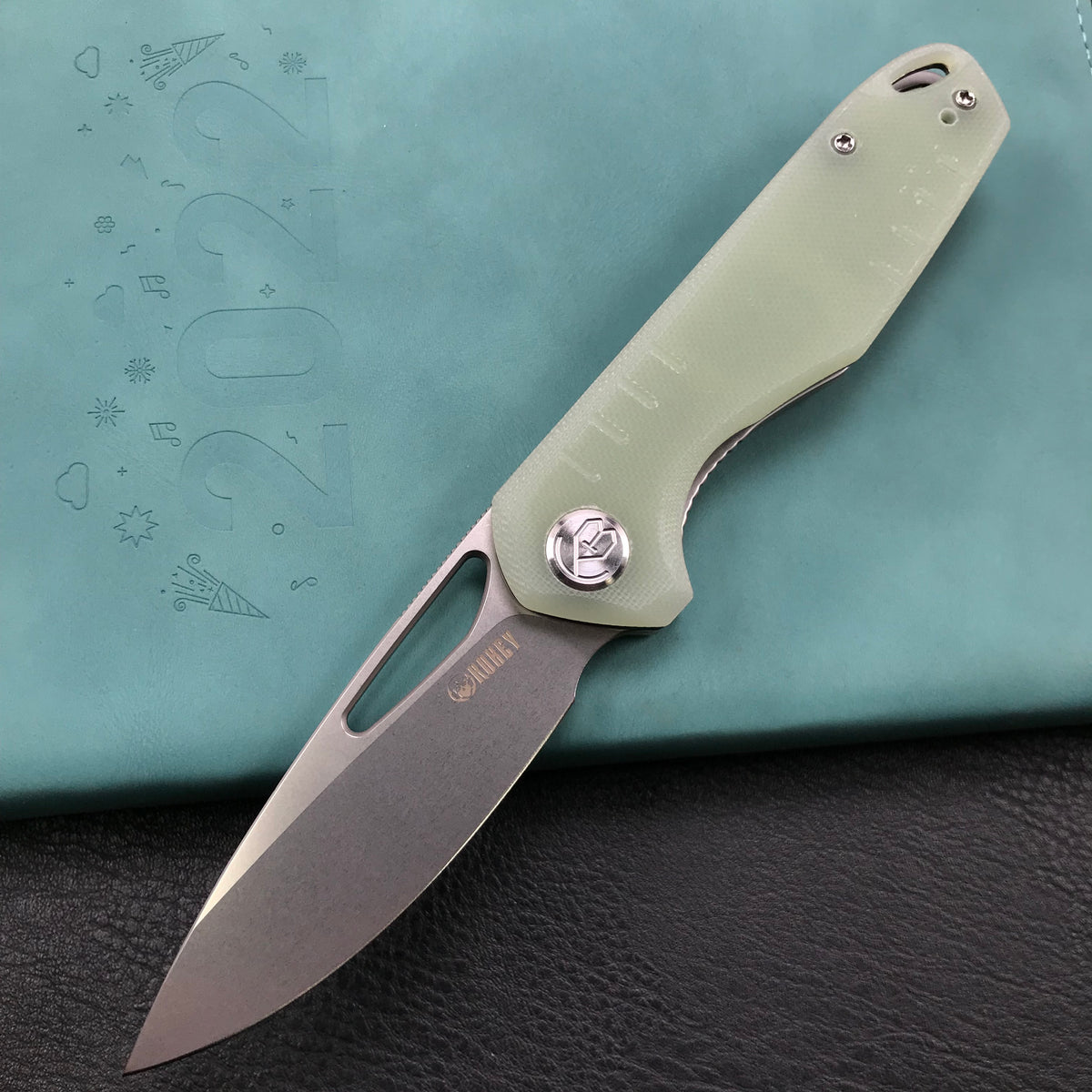 KUBEY KU324F Jade G10 Handle Folding Knife 3.27"Blasted Stonewashed D2