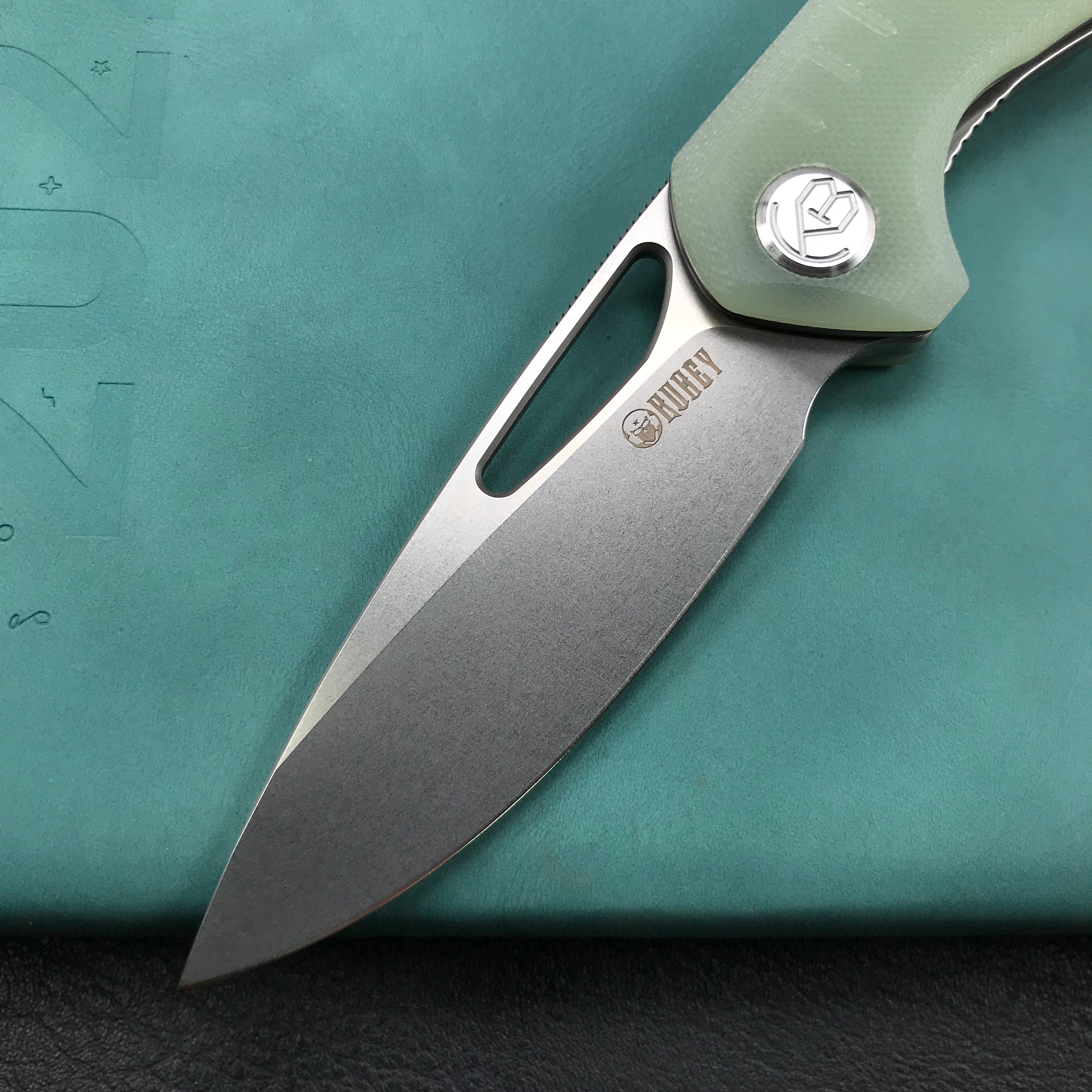 KUBEY KU324F Jade G10 Handle Folding Knife 3.27"Blasted Stonewashed D2