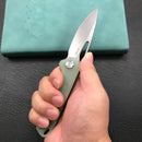 KUBEY KU324F Jade G10 Handle Folding Knife 3.27"Blasted Stonewashed D2