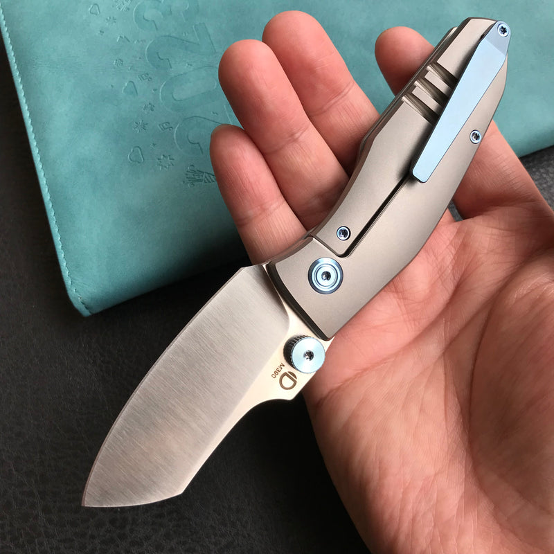 KUBEY KB285C Monsterdog Frame Lock Dual Thumb Studs Folding Knife Titanium Handle 2.95"  Satin M390