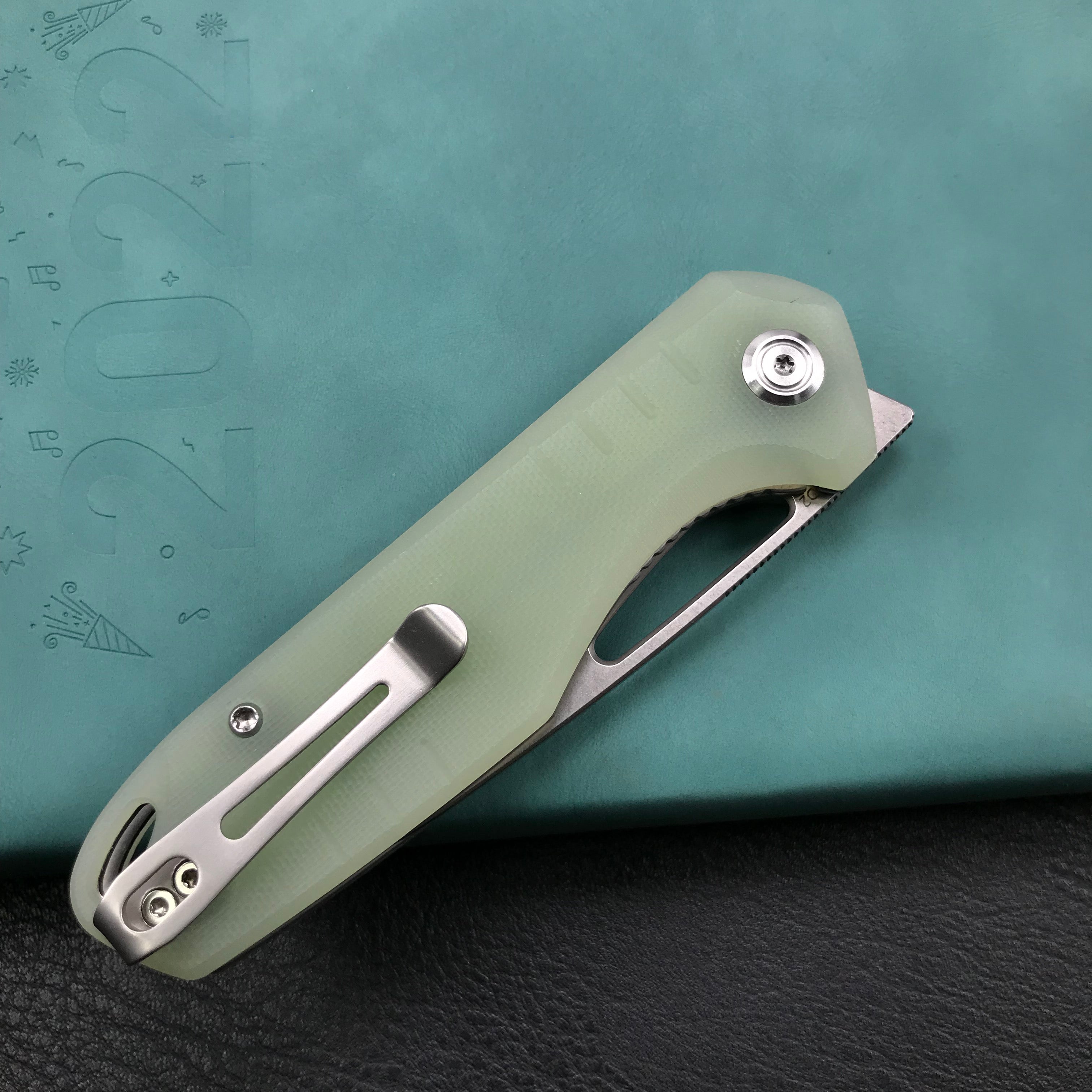 KUBEY KU324F Jade G10 Handle Folding Knife 3.27"Blasted Stonewashed D2