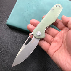 KUBEY KU324F Jade G10 Handle Folding Knife 3.27"Blasted Stonewashed D2