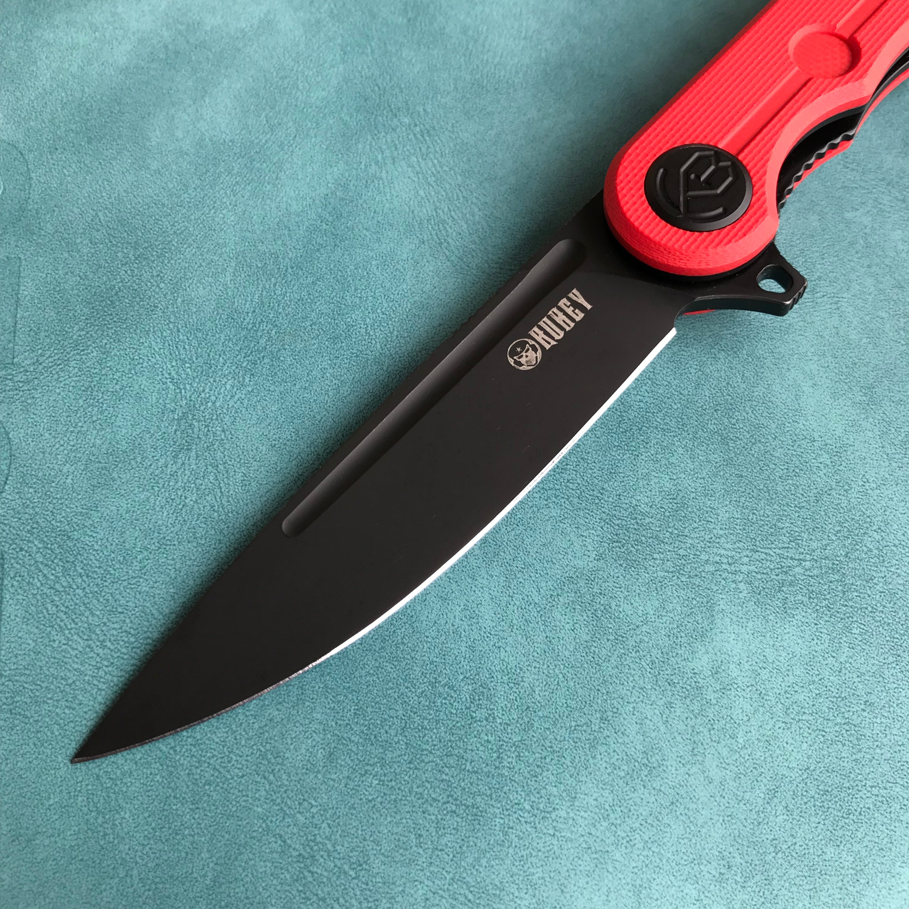 KUBEY KU312C Mizo Liner Lock Flipper Folding Knife Red G10 Handle 3.15" Dark Stonewashed AUS-10