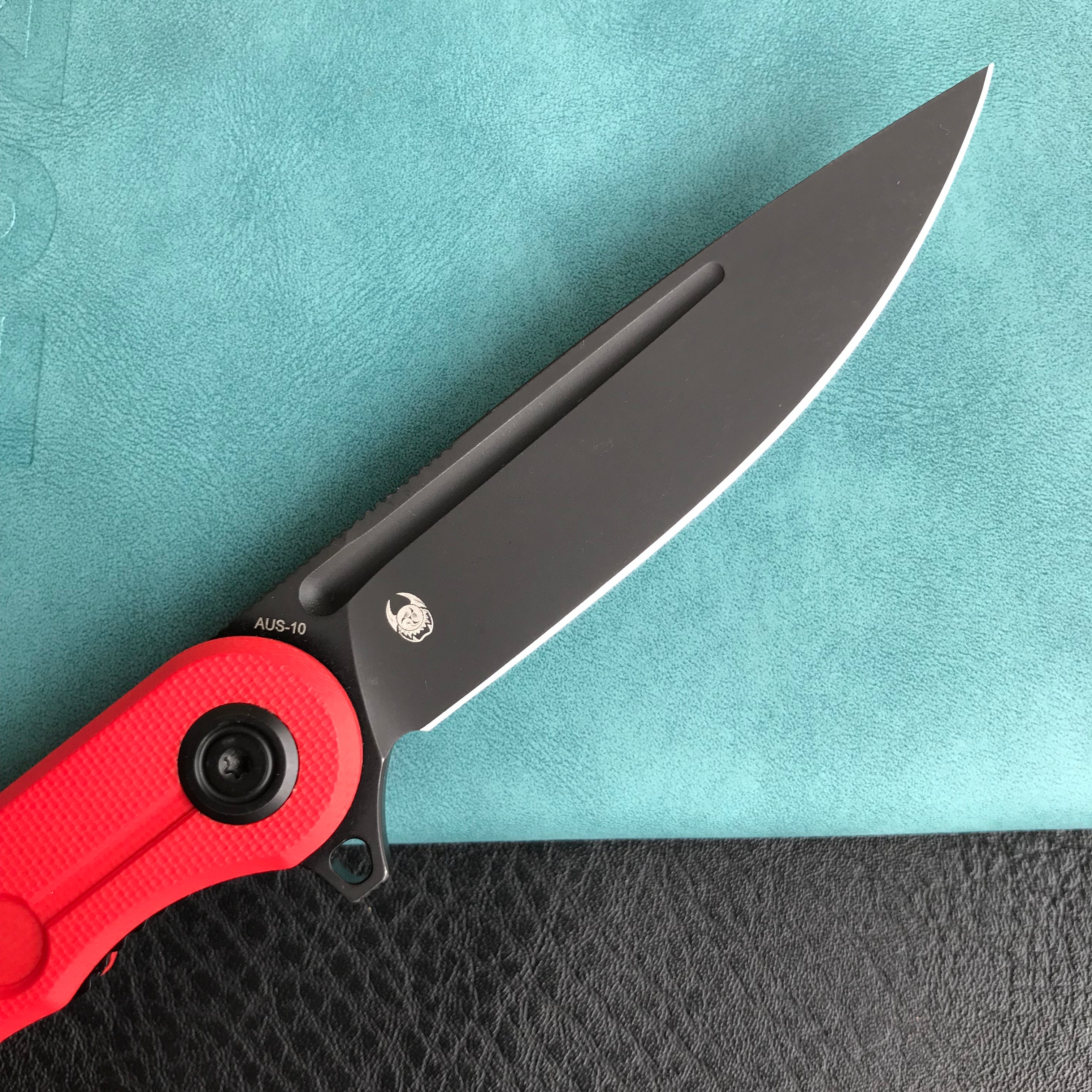 KUBEY KU312C Mizo Liner Lock Flipper Folding Knife Red G10 Handle 3.15" Dark Stonewashed AUS-10