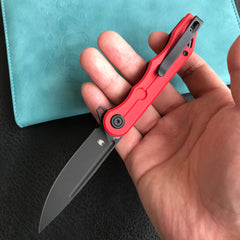 KUBEY KU312C Mizo Liner Lock Flipper Folding Knife Red G10 Handle 3.15" Dark Stonewashed AUS-10