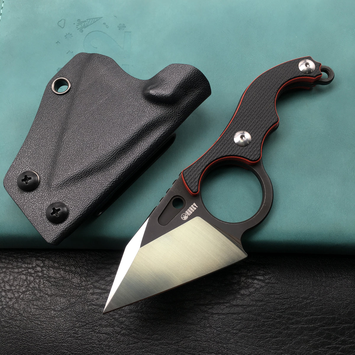 KUBEY Hippocampi KU166A EDC Fixed Blade Knife [2.36" D2, G10] with Black Kydex Sheath