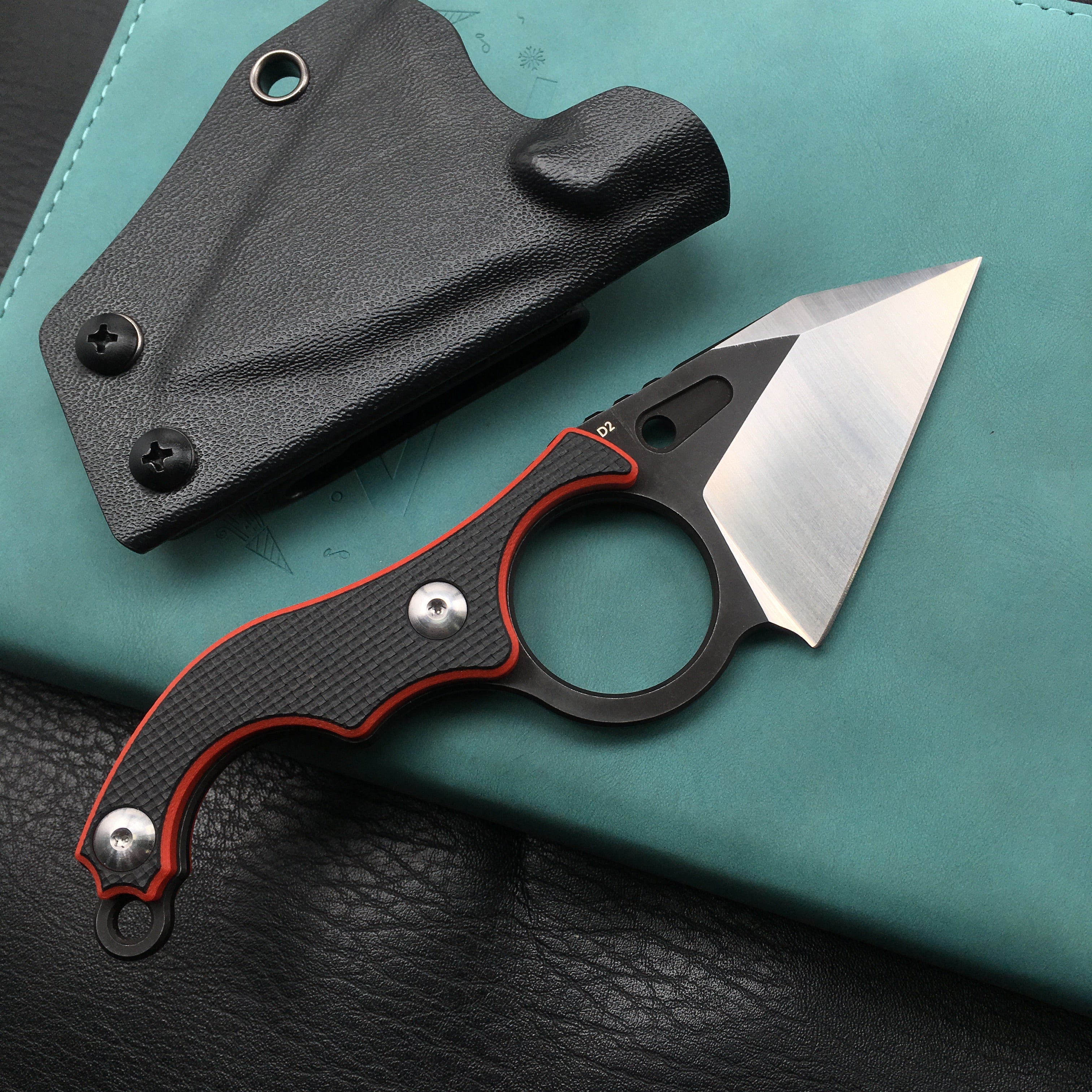 KUBEY Hippocampi KU166A EDC Fixed Blade Knife [2.36" D2, G10] with Black Kydex Sheath