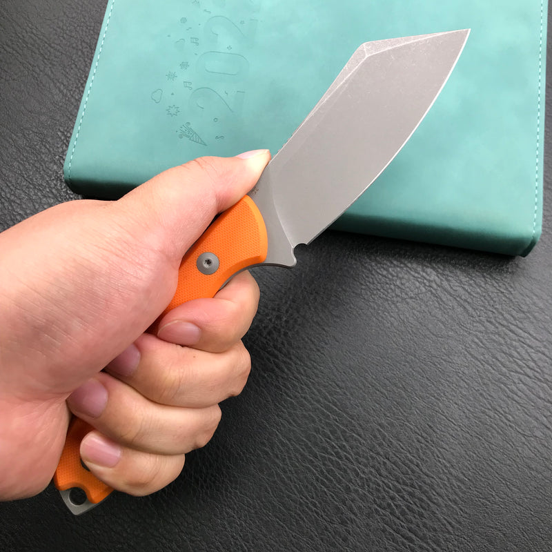 KUBEY KU302A Perses Fixed Blade Outdoor Survival Knife Orange G10 Handle 4.09" Bead Blasted Tanto D2 w/ Tek-lok Kydex Sheath