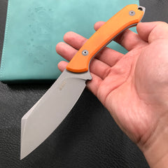 KUBEY KU302A Perses Fixed Blade Outdoor Survival Knife Orange G10 Handle 4.09" Bead Blasted Tanto D2 w/ Tek-lok Kydex Sheath