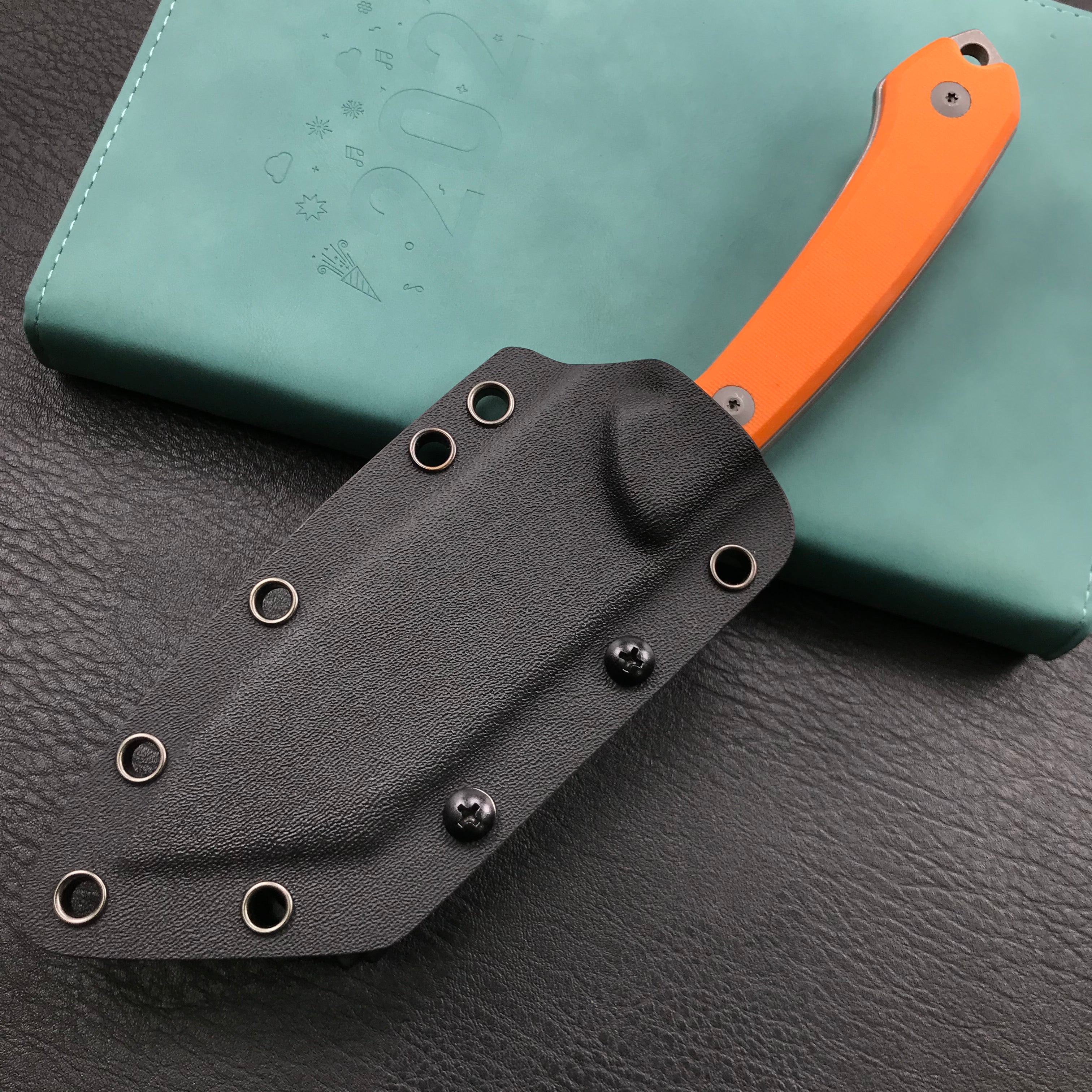 KUBEY KU302A Perses Fixed Blade Outdoor Survival Knife Orange G10 Handle 4.09" Bead Blasted Tanto D2 w/ Tek-lok Kydex Sheath