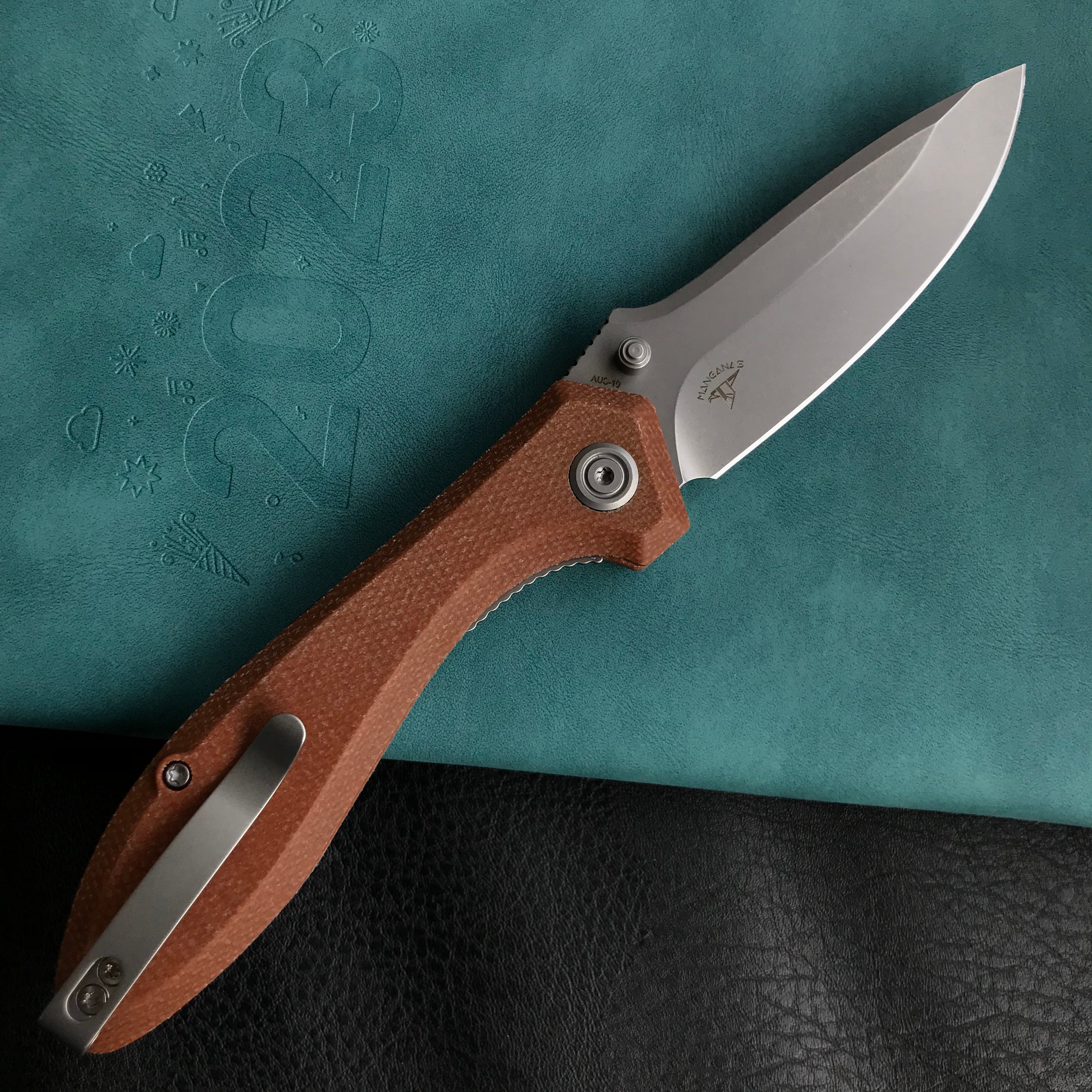 KUBEY KU314M Ruckus Liner Lock Folding Knife Tan Micarta Handle 3.31" Bead Blasted AUS-10