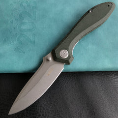 KUBEY KU314N Ruckus Liner Lock Folding Knife Green Micarta Handle 3.31" Bead Blasted AUS-10