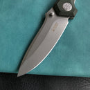 KUBEY KU314N Ruckus Liner Lock Folding Knife Green Micarta Handle 3.31" Bead Blasted AUS-10