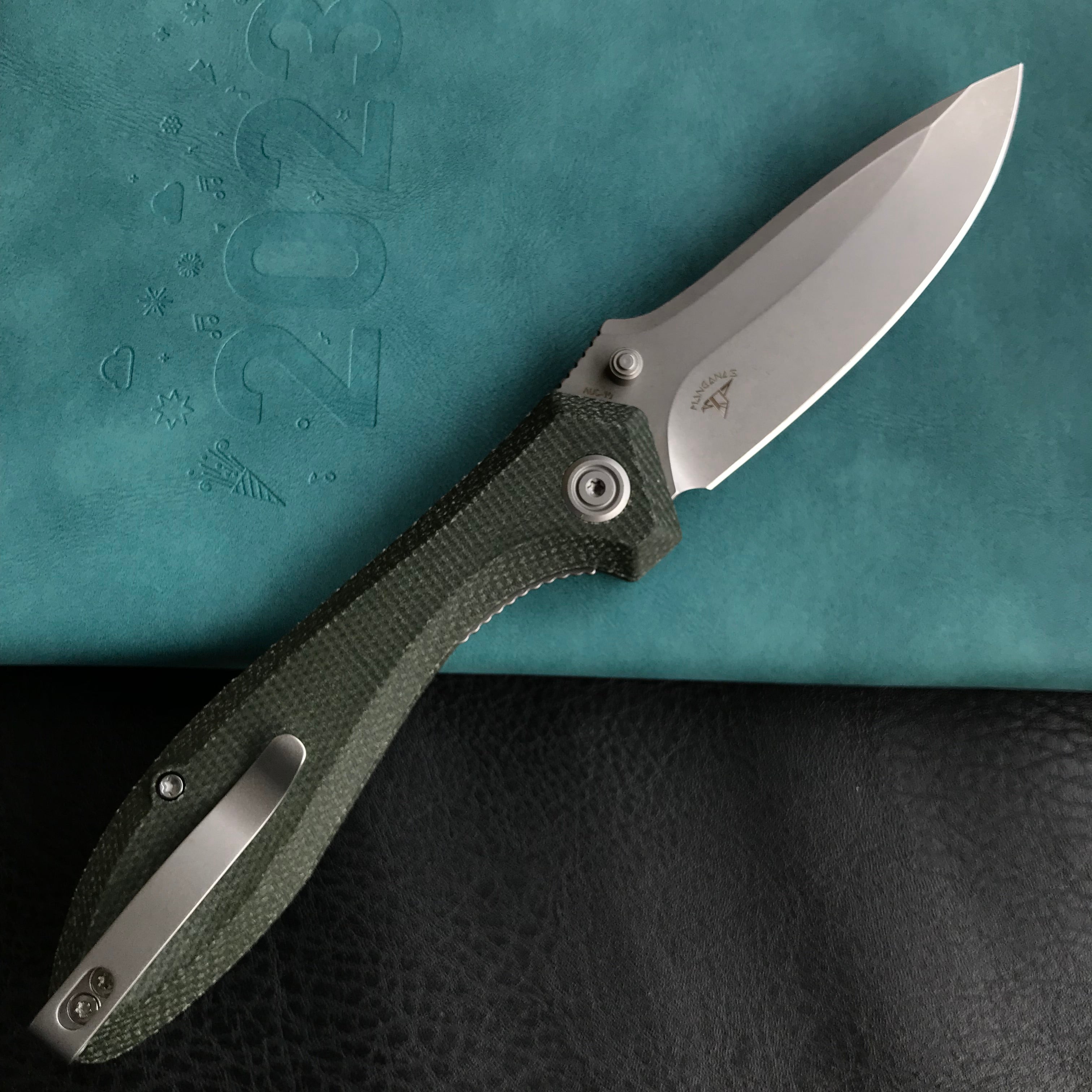 KUBEY KU314N Ruckus Liner Lock Folding Knife Green Micarta Handle 3.31" Bead Blasted AUS-10