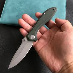 KUBEY KU314N Ruckus Liner Lock Folding Knife Green Micarta Handle 3.31" Bead Blasted AUS-10