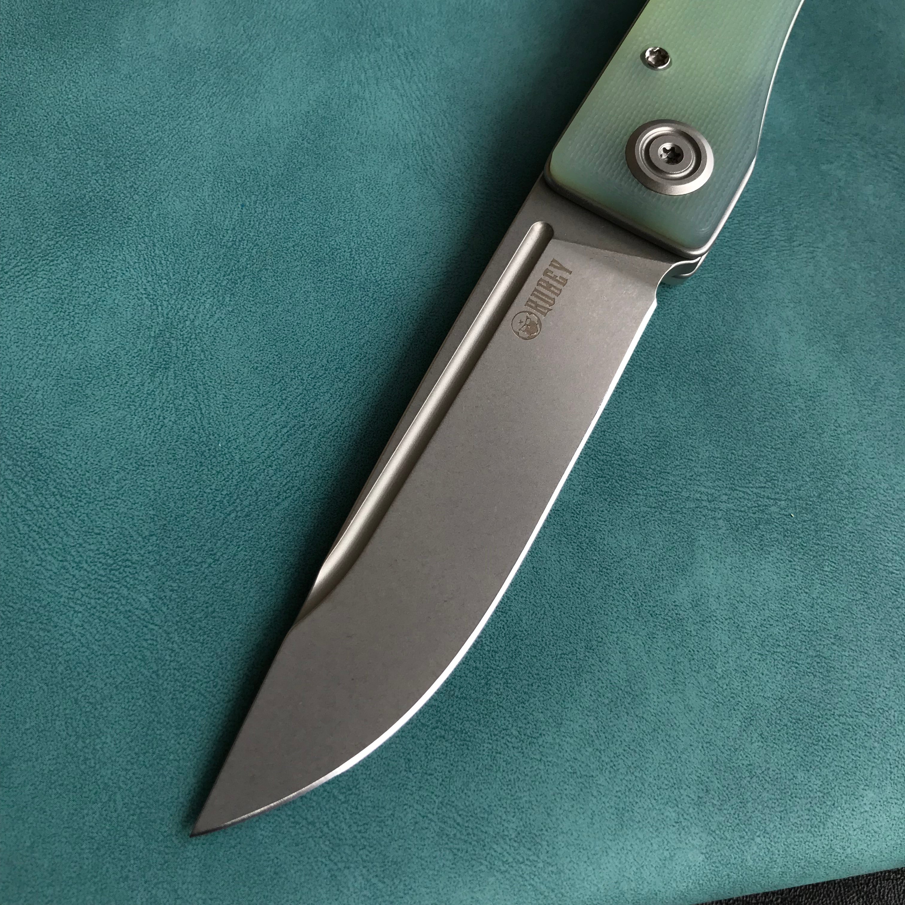 KUBEY KU2102B Akino Lockback Pocket Folding Knife Jade  G10 Handle 3.15" Bead Blasted Sandvik 14C28N