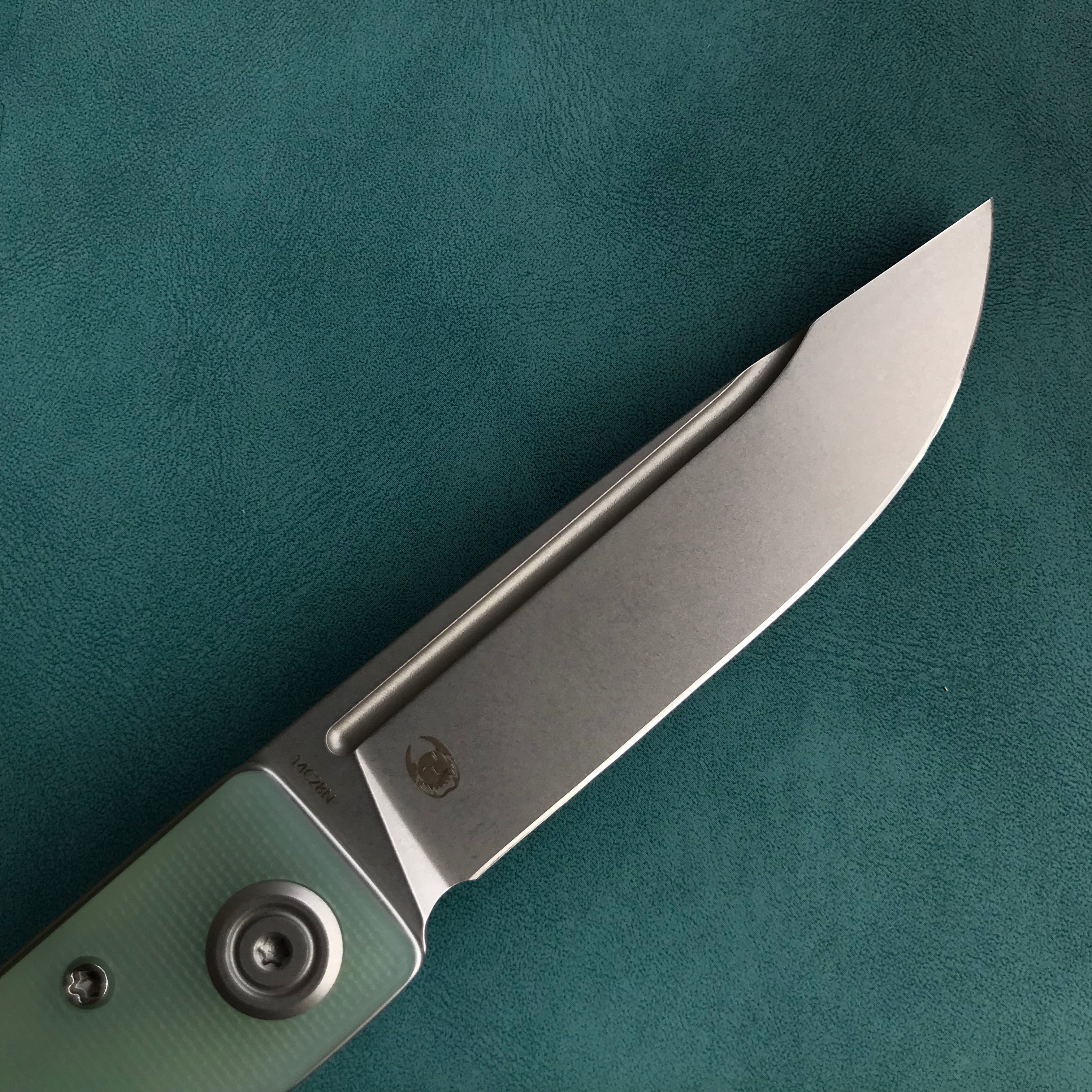 KUBEY KU2102B Akino Lockback Pocket Folding Knife Jade  G10 Handle 3.15" Bead Blasted Sandvik 14C28N