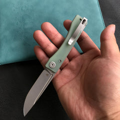 KUBEY KU2102B Akino Lockback Pocket Folding Knife Jade  G10 Handle 3.15" Bead Blasted Sandvik 14C28N