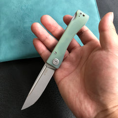 KUBEY KU2102B Akino Lockback Pocket Folding Knife Jade  G10 Handle 3.15" Bead Blasted Sandvik 14C28N