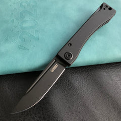 KUBEY KU2102D Akino Lockback Pocket Folding Knife Black G10 Handle 3.15" Blackwashed Sandvik 14C28N