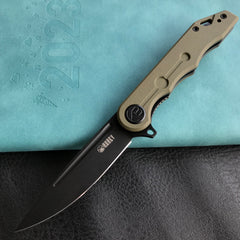 KUBEY KU312D Mizo Liner Lock Flipper Folding Knife Green G10 Handle 3.15" Blackwashed AUS-10