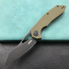 KUBEY  KU291E Vagrant Liner Lock Folding Knife green G10 Handle (3.1" Dark Stonewashed AUS-10)