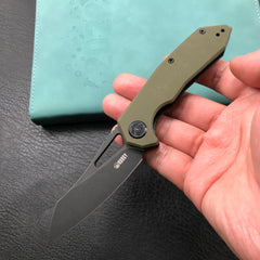 KUBEY  KU291E Vagrant Liner Lock Folding Knife green G10 Handle (3.1" Dark Stonewashed AUS-10)