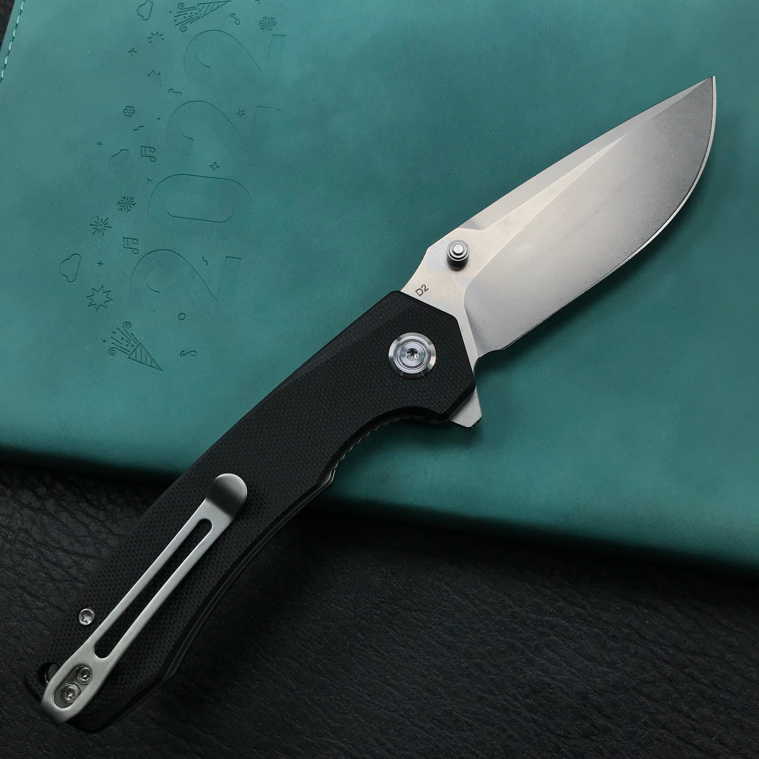 KUBEY KU901A Liner Lock Flipper Folding Knife Black G10 Handle 3.27"  Blasted Stonewashed  D2