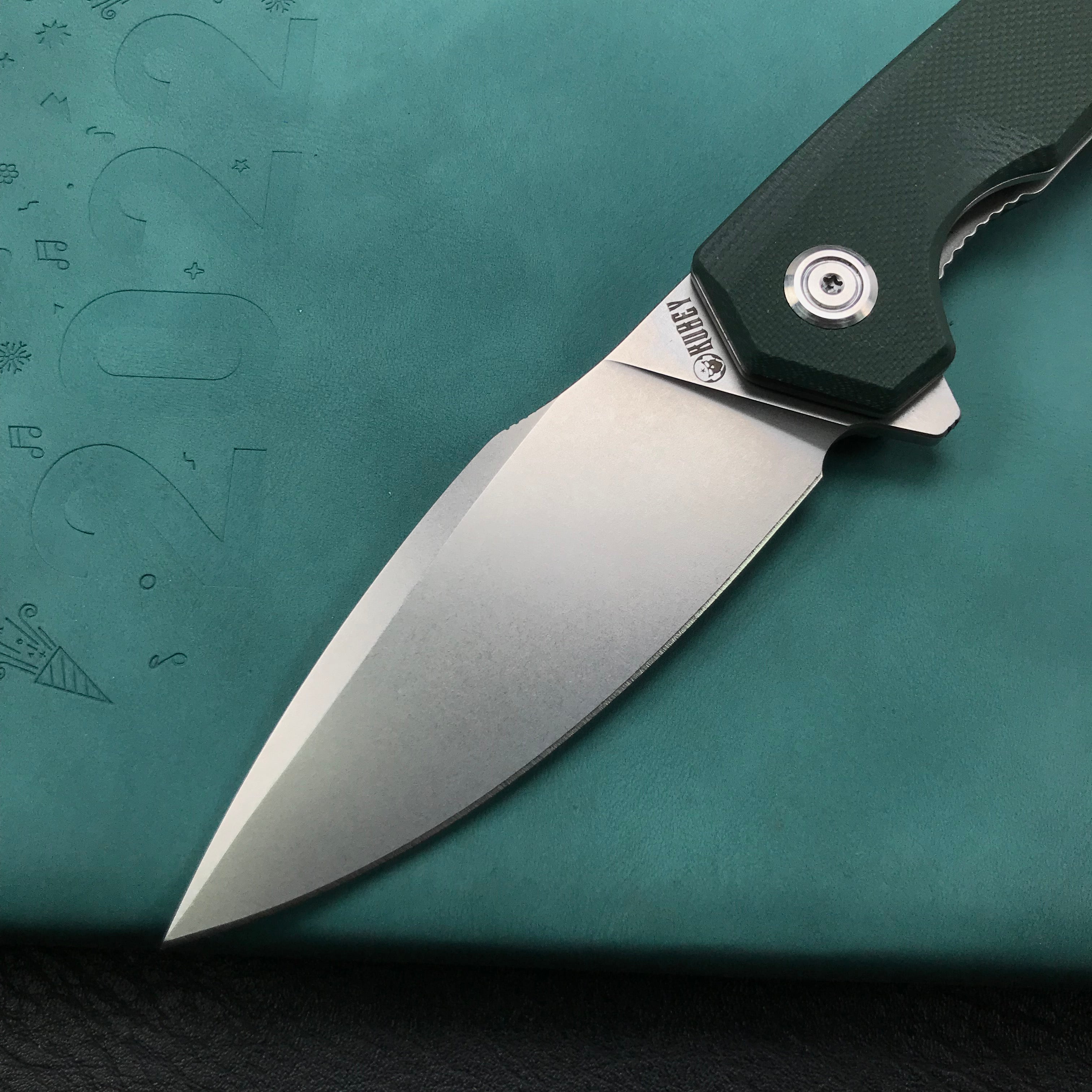 KUBEY KU901G Liner Lock Flipper Folding Knife Green G10 Handle 3.27"  Blasted Stonewashed  D2