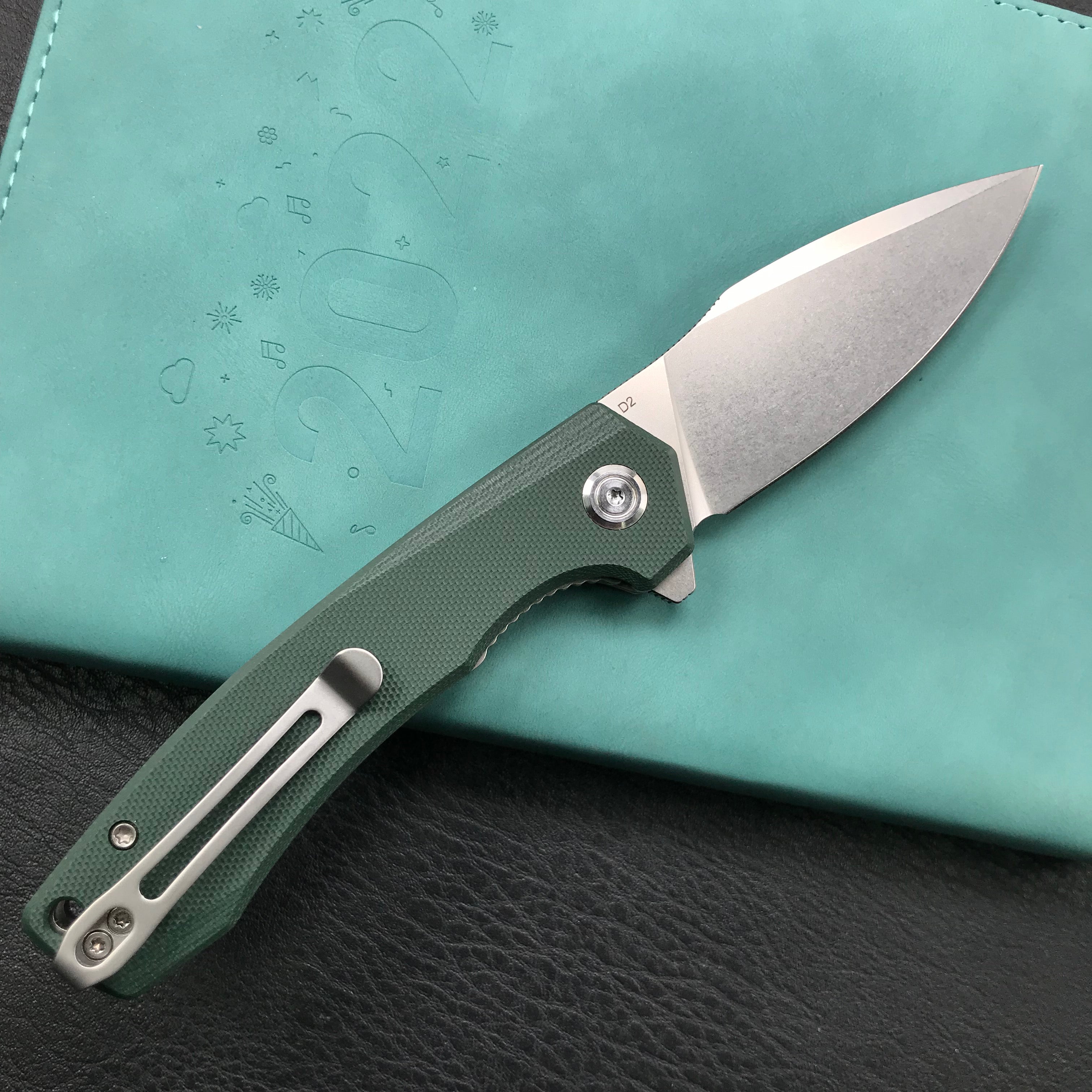 KUBEY KU901G Liner Lock Flipper Folding Knife Green G10 Handle 3.27"  Blasted Stonewashed  D2