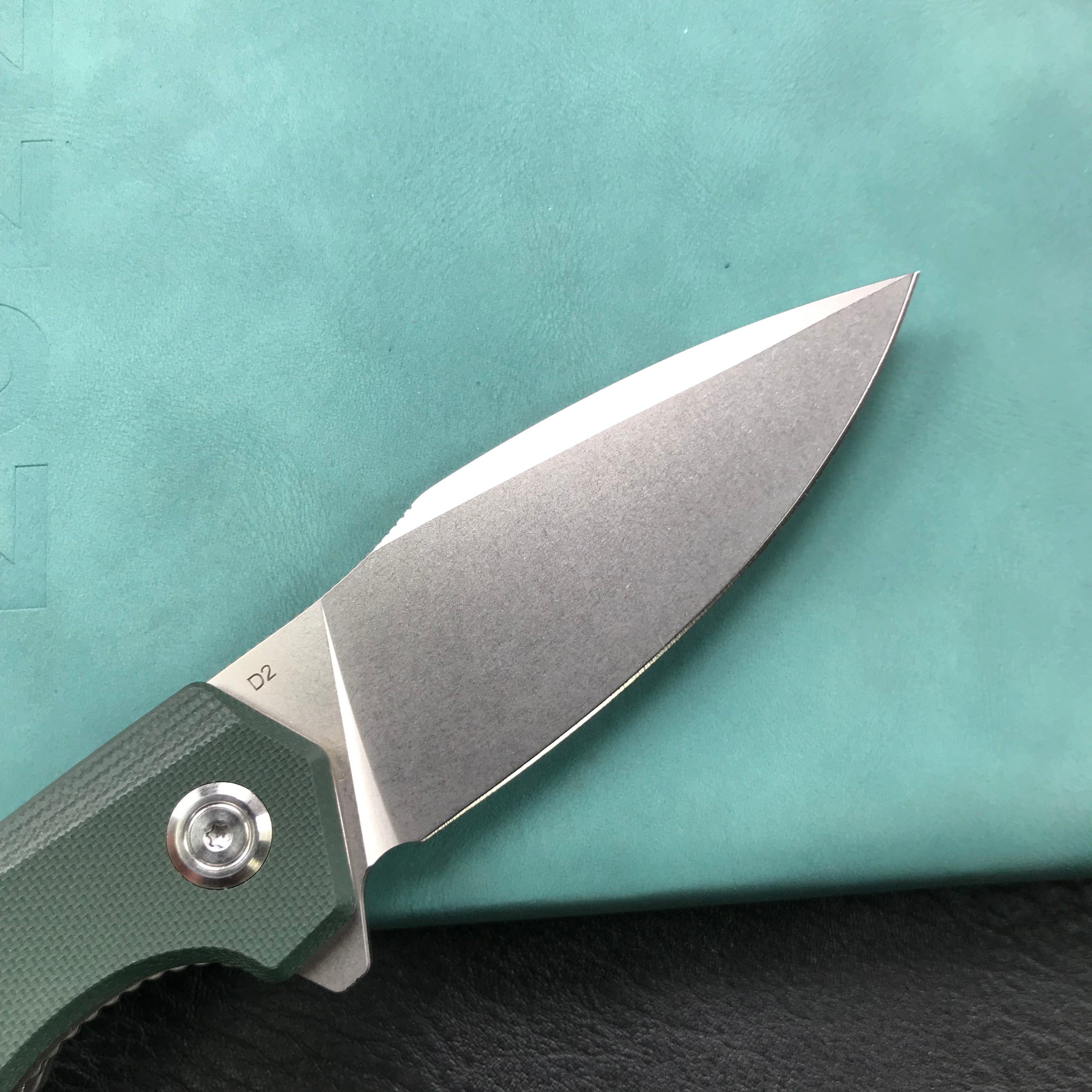 KUBEY KU901G Liner Lock Flipper Folding Knife Green G10 Handle 3.27"  Blasted Stonewashed  D2