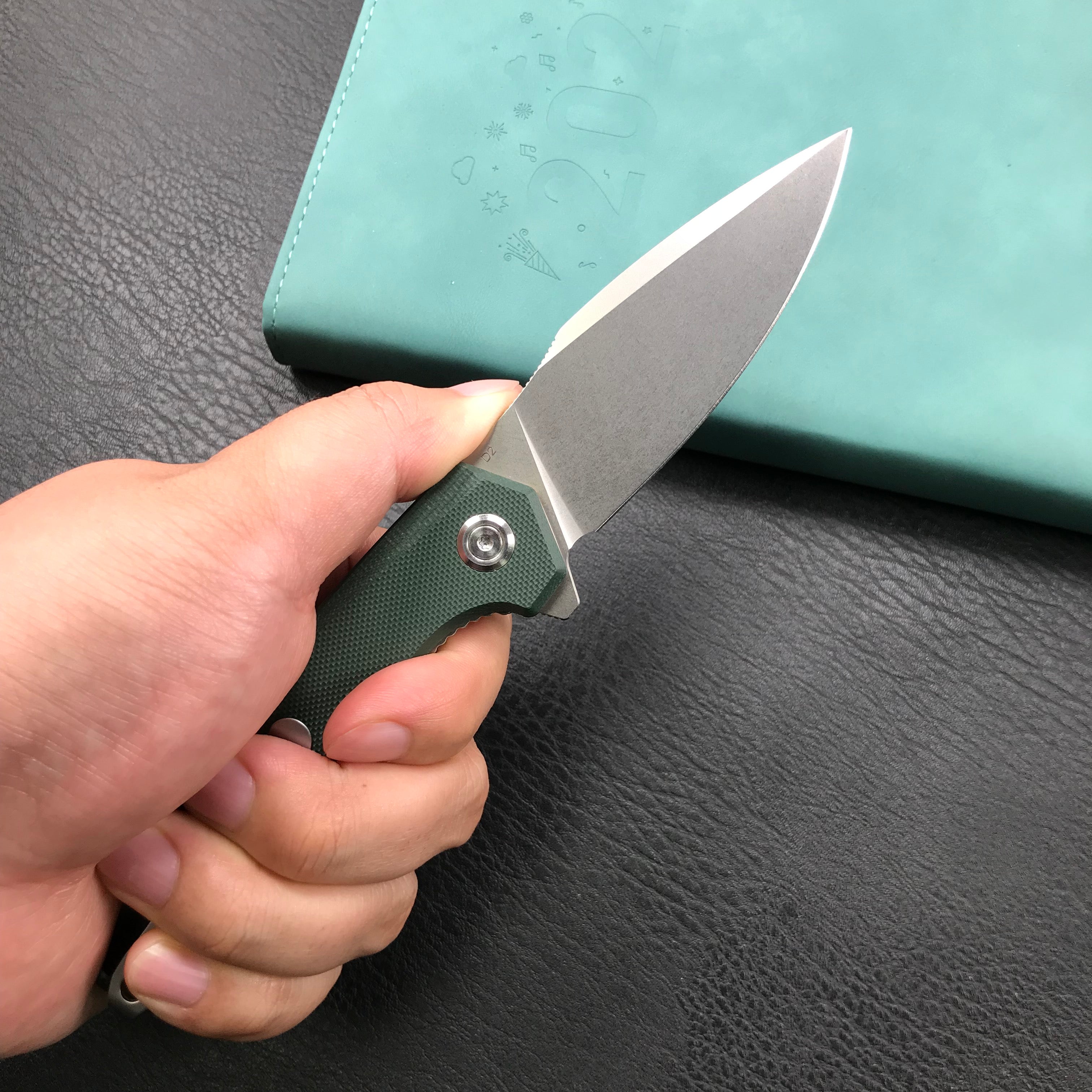 KUBEY KU901G Liner Lock Flipper Folding Knife Green G10 Handle 3.27"  Blasted Stonewashed  D2