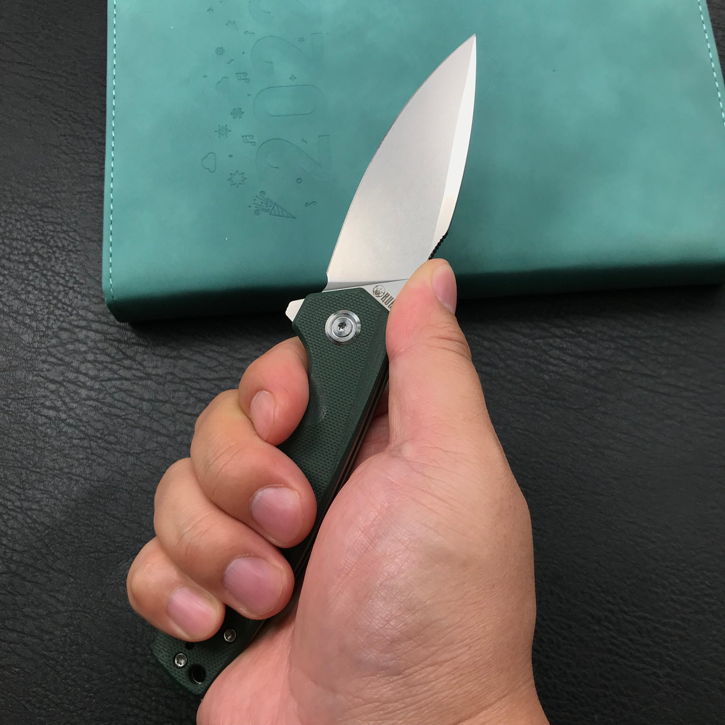 KUBEY KU901G Liner Lock Flipper Folding Knife Green G10 Handle 3.27"  Blasted Stonewashed  D2