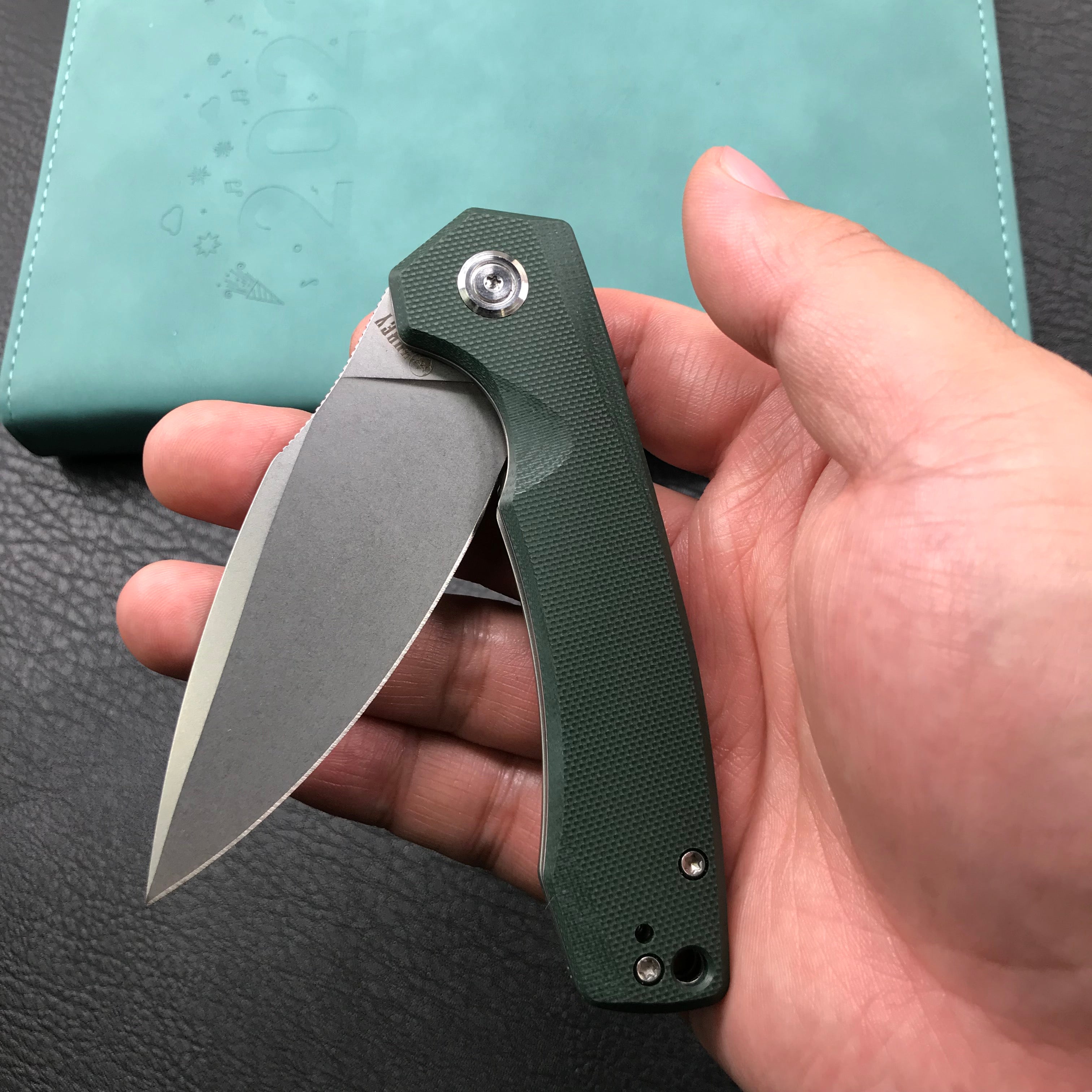 KUBEY KU901G Liner Lock Flipper Folding Knife Green G10 Handle 3.27"  Blasted Stonewashed  D2