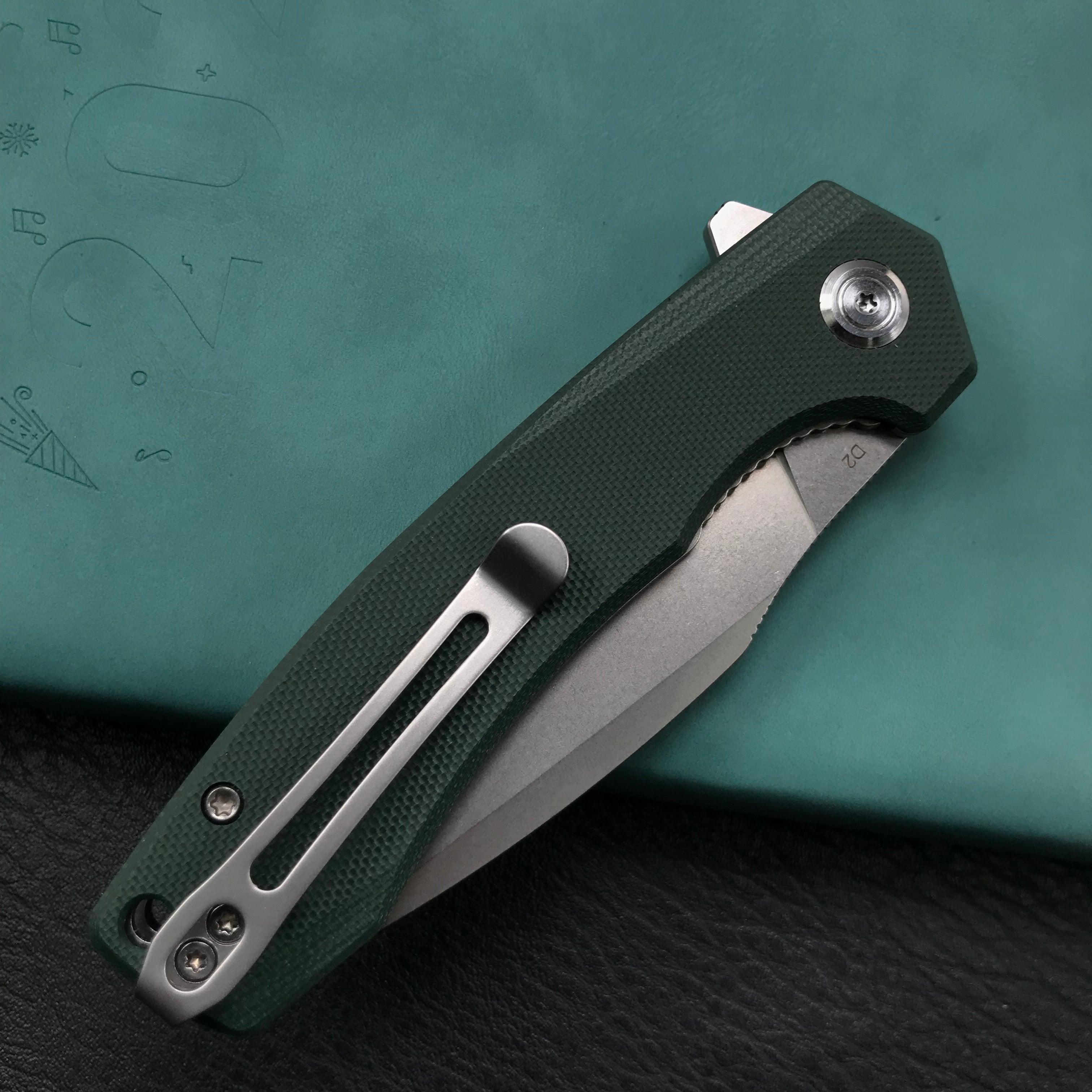 KUBEY KU901G Liner Lock Flipper Folding Knife Green G10 Handle 3.27"  Blasted Stonewashed  D2