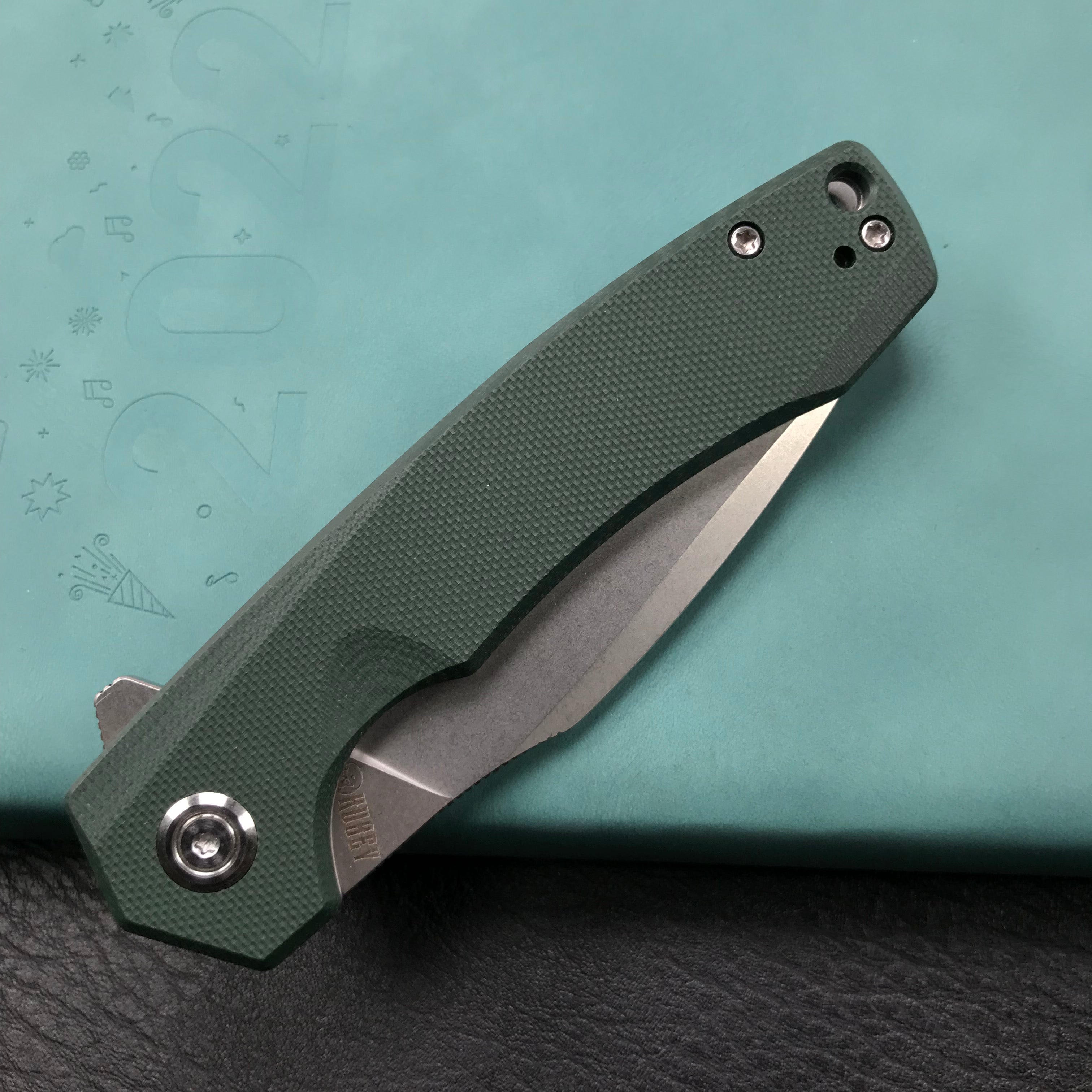 KUBEY KU901G Liner Lock Flipper Folding Knife Green G10 Handle 3.27"  Blasted Stonewashed  D2