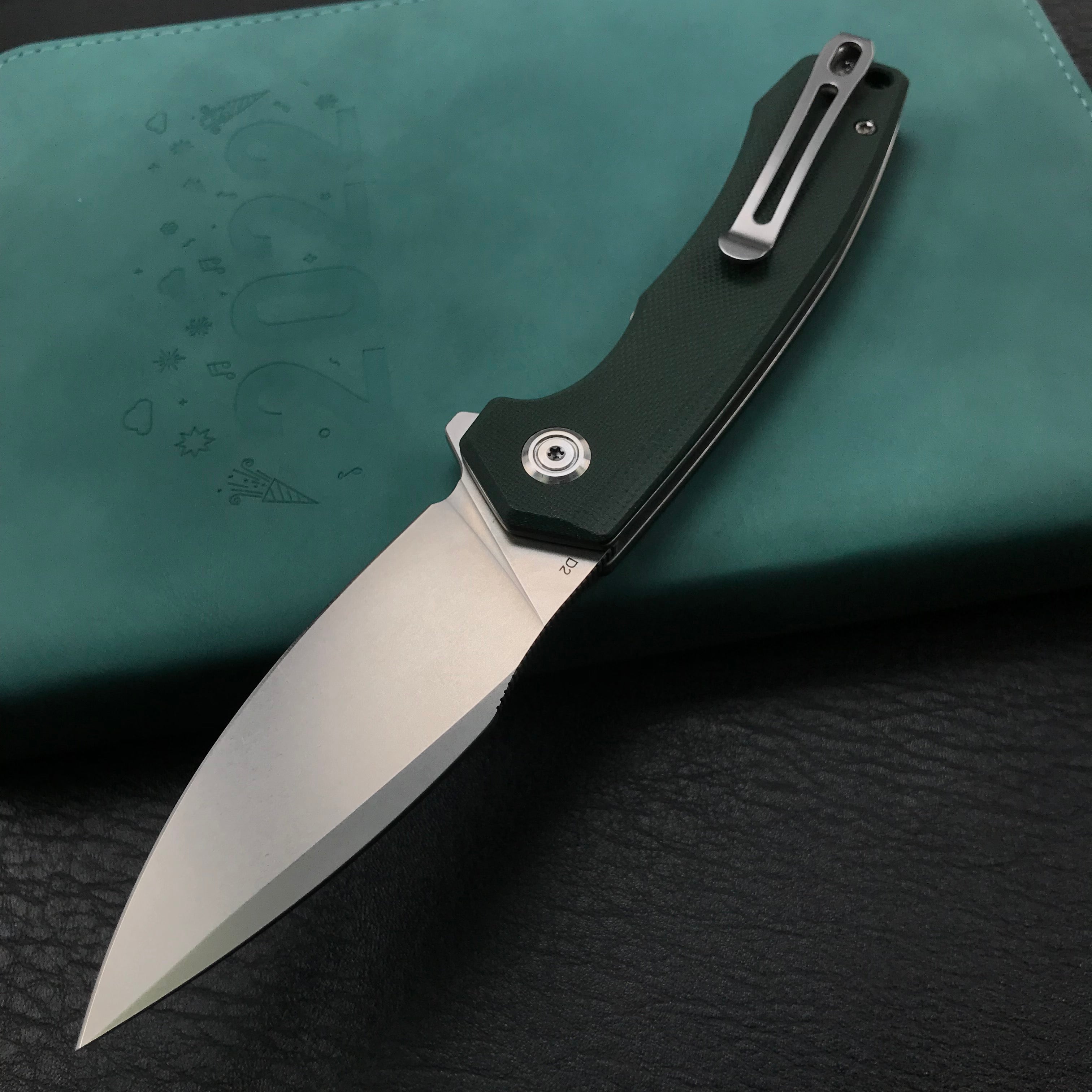 KUBEY KU901G Liner Lock Flipper Folding Knife Green G10 Handle 3.27"  Blasted Stonewashed  D2