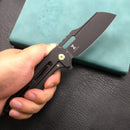KUBEY KB290B Atlas Frame Lock Tactical Flipper Knife Black Titanium Handle 3.7" Black Stone Wash S35VN