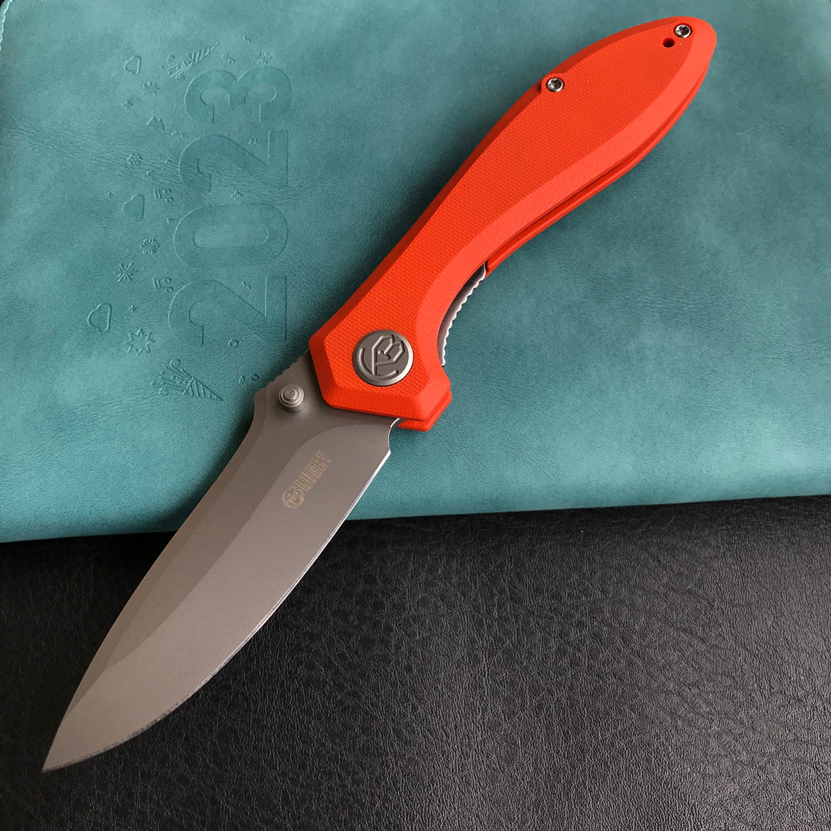 KUBEY KU314H Ruckus Liner Lock Folding Knife Orange G10 Handle 3.31" Bead Blasted AUS-10