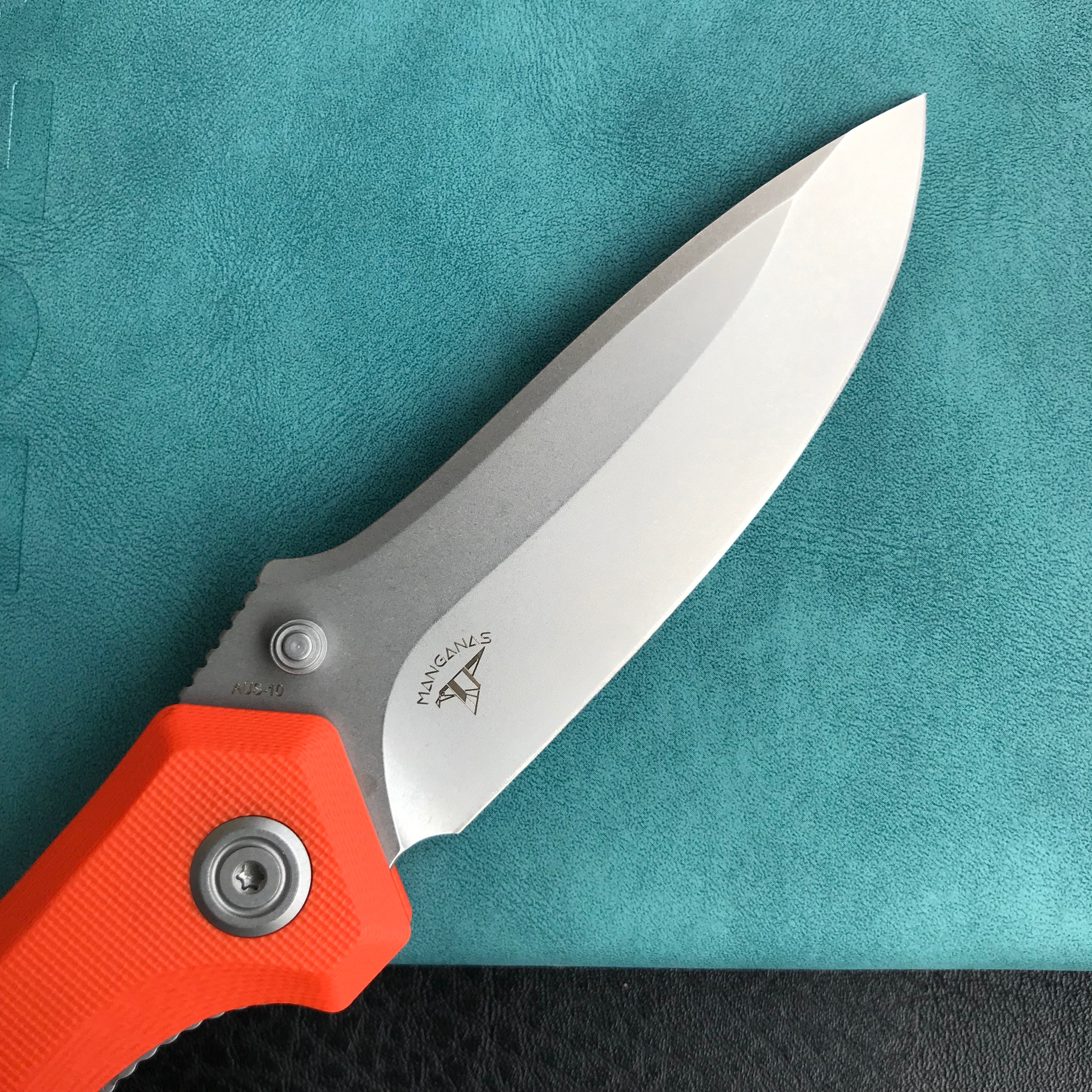 KUBEY KU314H Ruckus Liner Lock Folding Knife Orange G10 Handle 3.31" Bead Blasted AUS-10