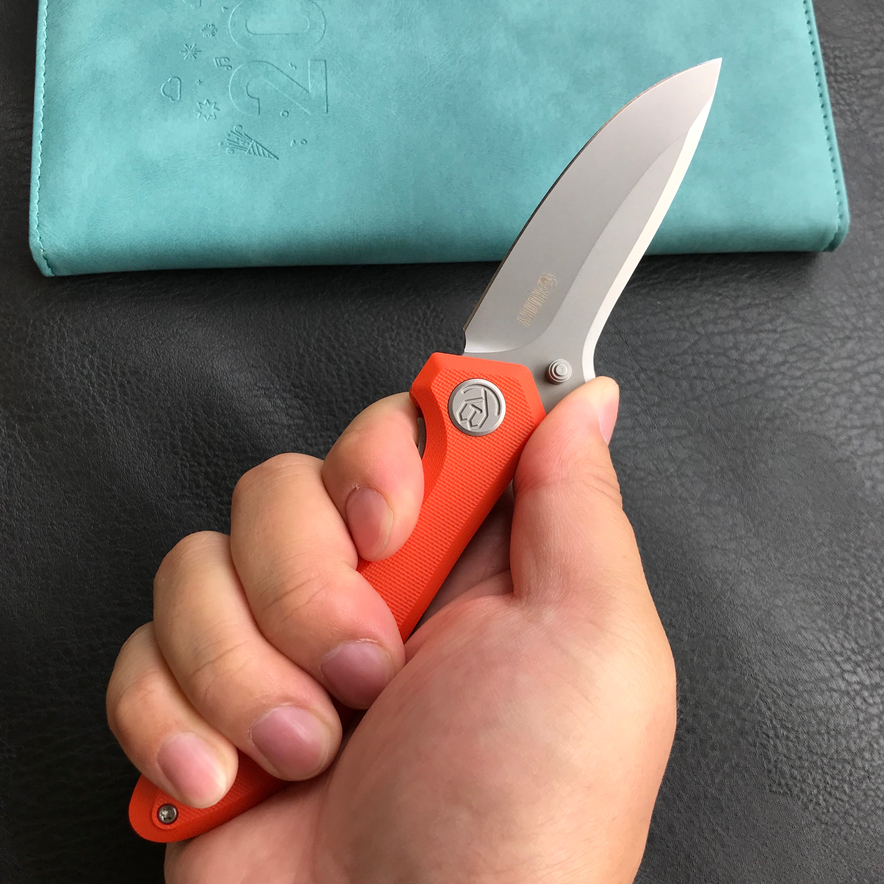 KUBEY KU314H Ruckus Liner Lock Folding Knife Orange G10 Handle 3.31" Bead Blasted AUS-10