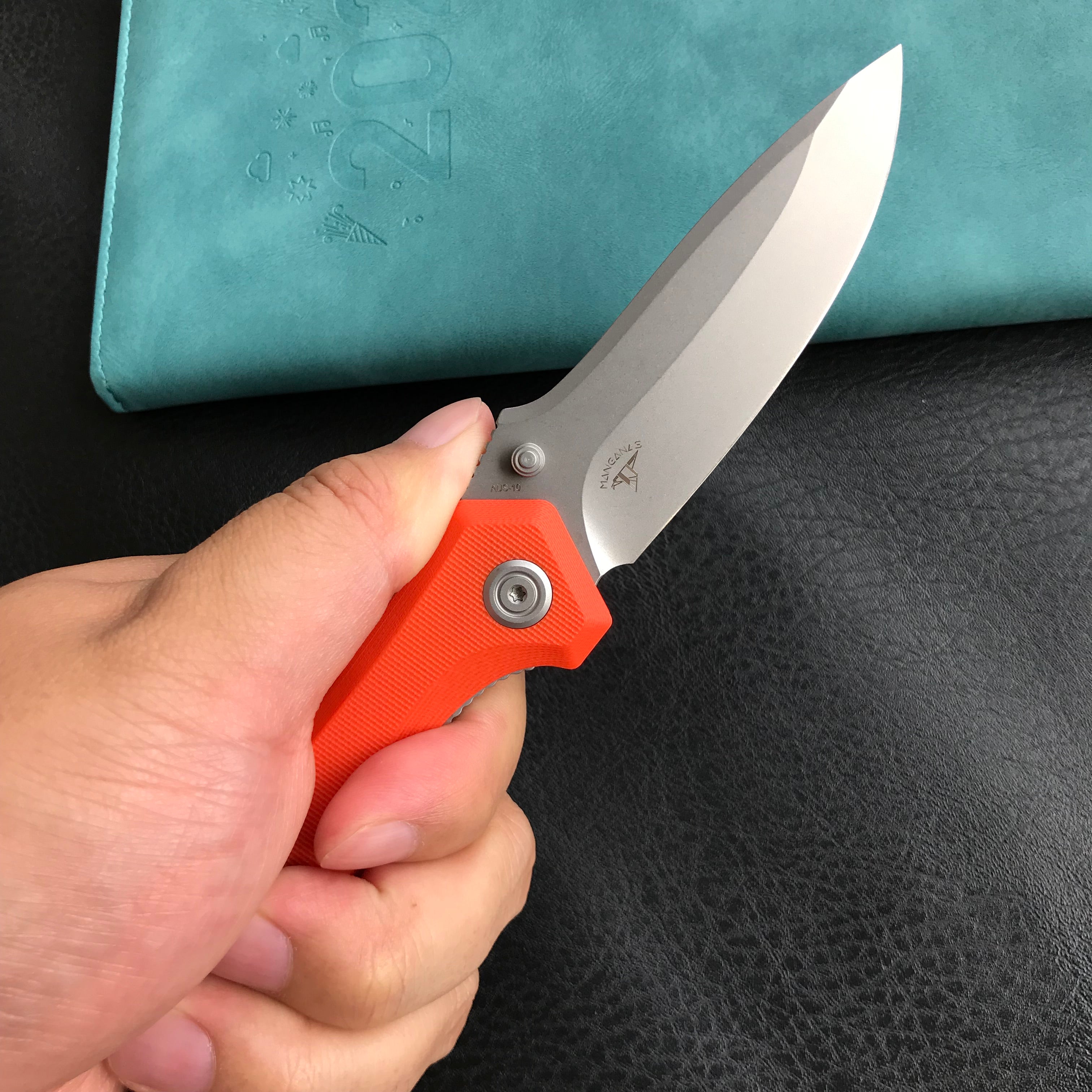 KUBEY KU314H Ruckus Liner Lock Folding Knife Orange G10 Handle 3.31" Bead Blasted AUS-10