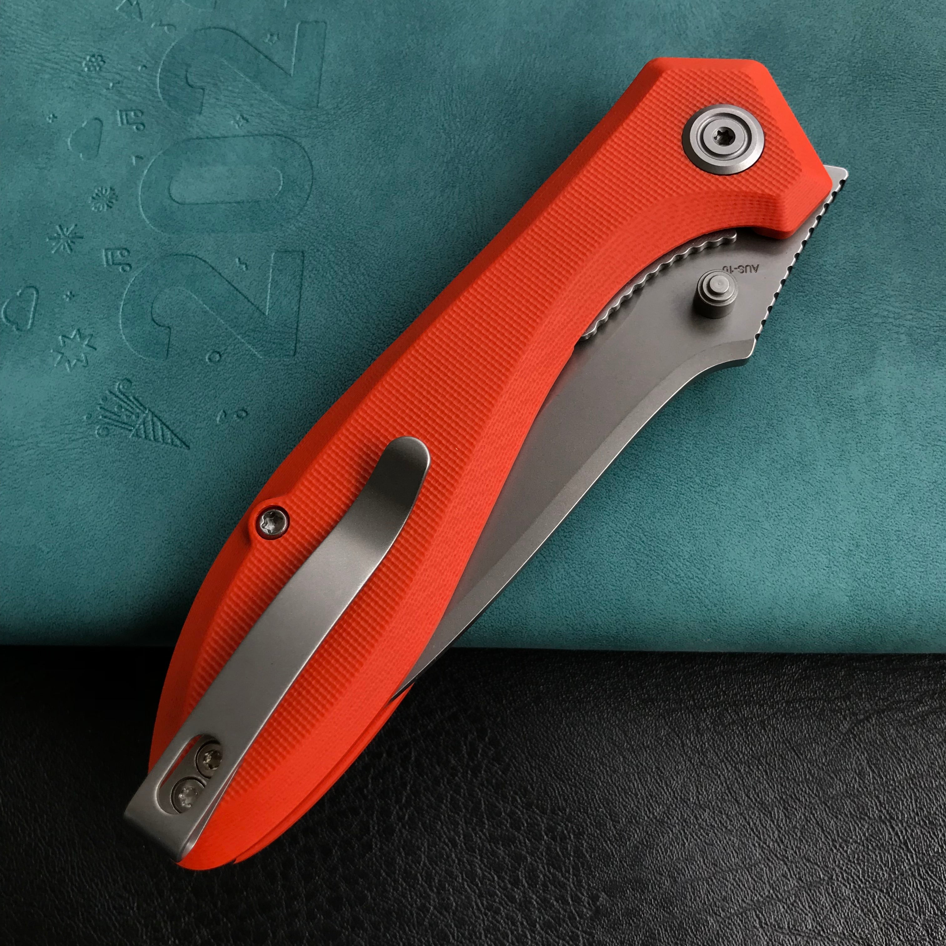 KUBEY KU314H Ruckus Liner Lock Folding Knife Orange G10 Handle 3.31" Bead Blasted AUS-10