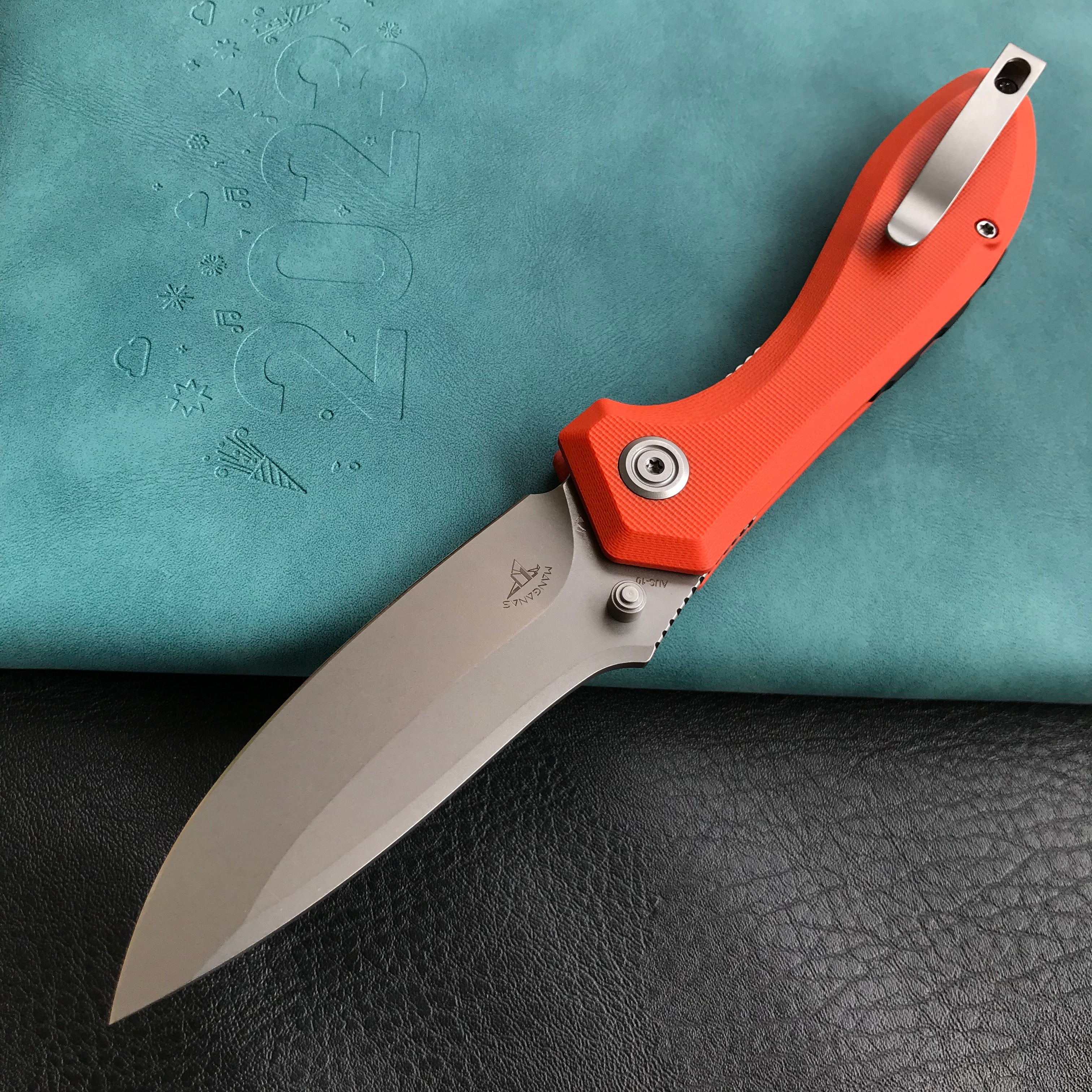 KUBEY KU314H Ruckus Liner Lock Folding Knife Orange G10 Handle 3.31" Bead Blasted AUS-10