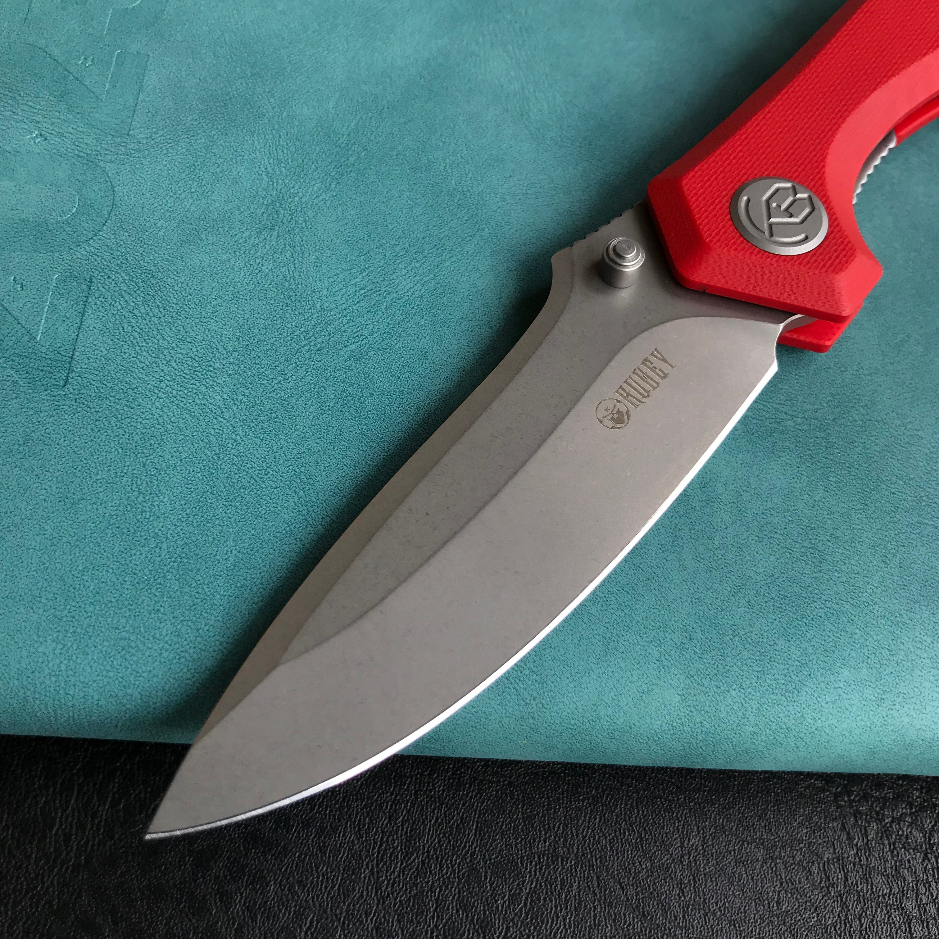 KUBEY KU314J Ruckus Liner Lock Folding Knife Red G10 Handle 3.31" Bead Blasted AUS-10