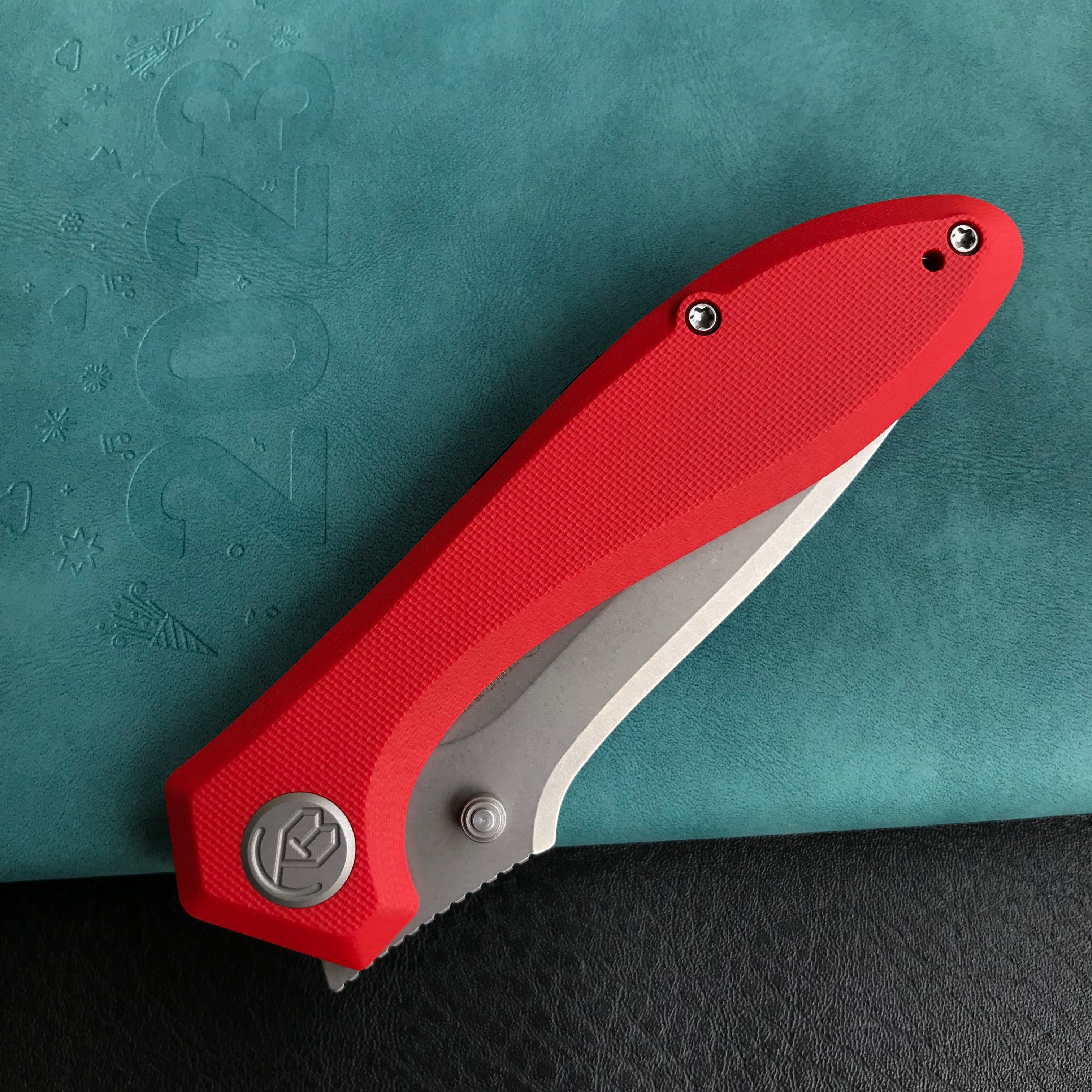 KUBEY KU314J Ruckus Liner Lock Folding Knife Red G10 Handle 3.31" Bead Blasted AUS-10