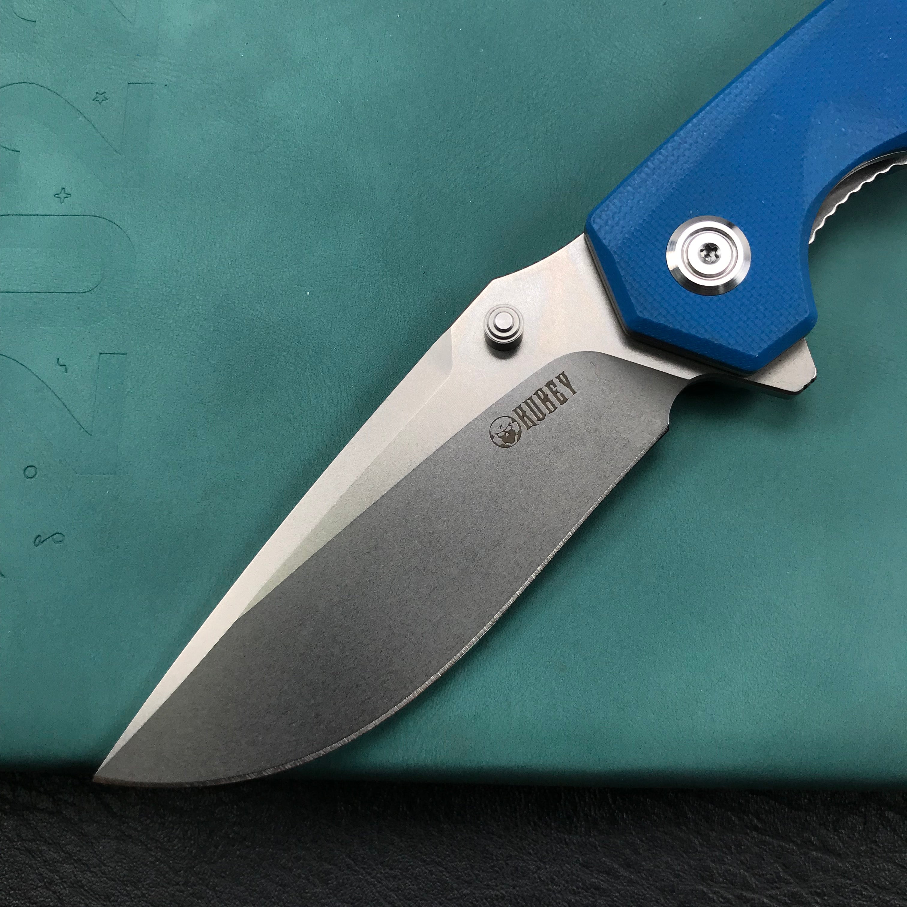 KUBEY KU901B Liner Lock Flipper Folding Knife Blue G10 Handle 3.27" Blasted Stonewashed  D2