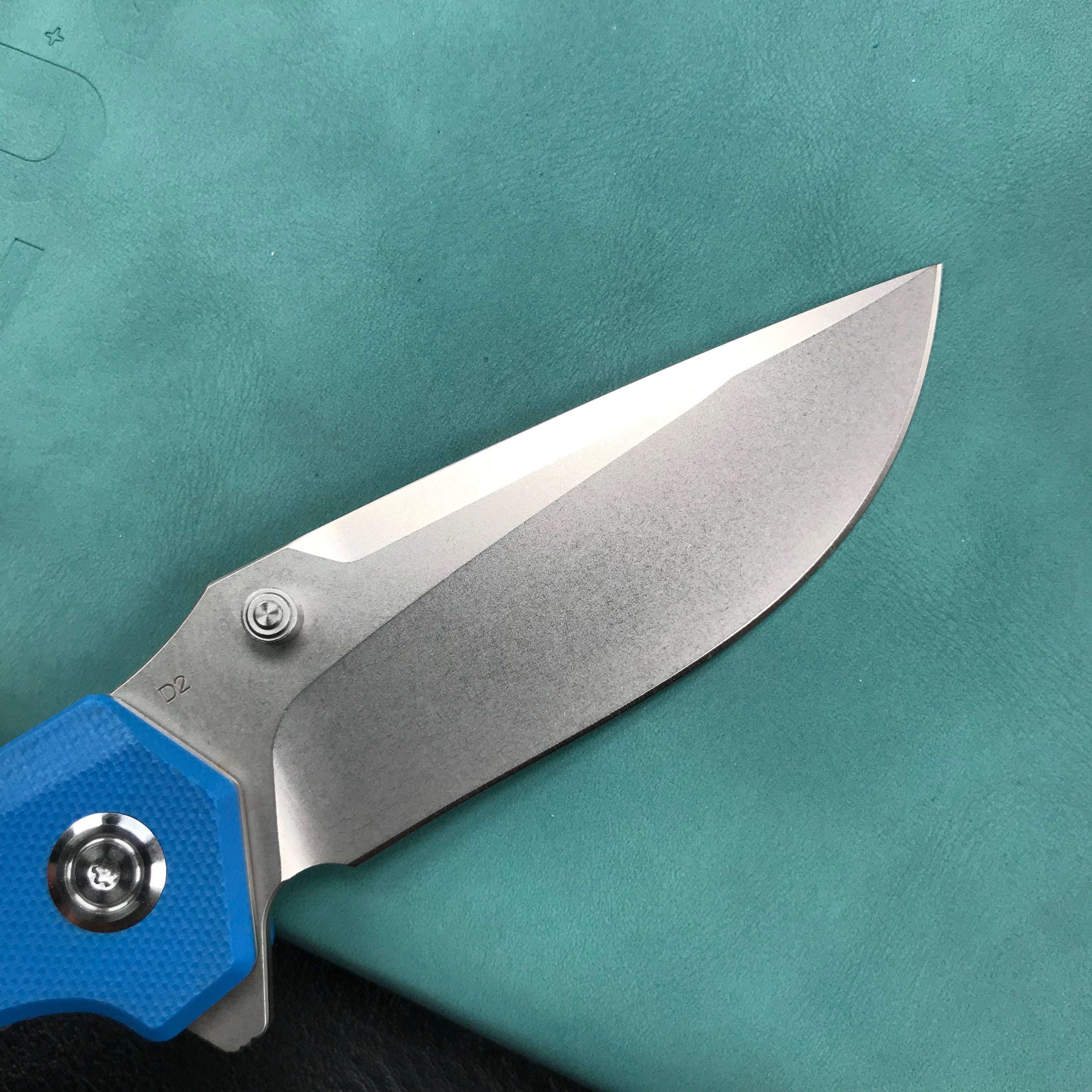 KUBEY KU901B Liner Lock Flipper Folding Knife Blue G10 Handle 3.27" Blasted Stonewashed  D2