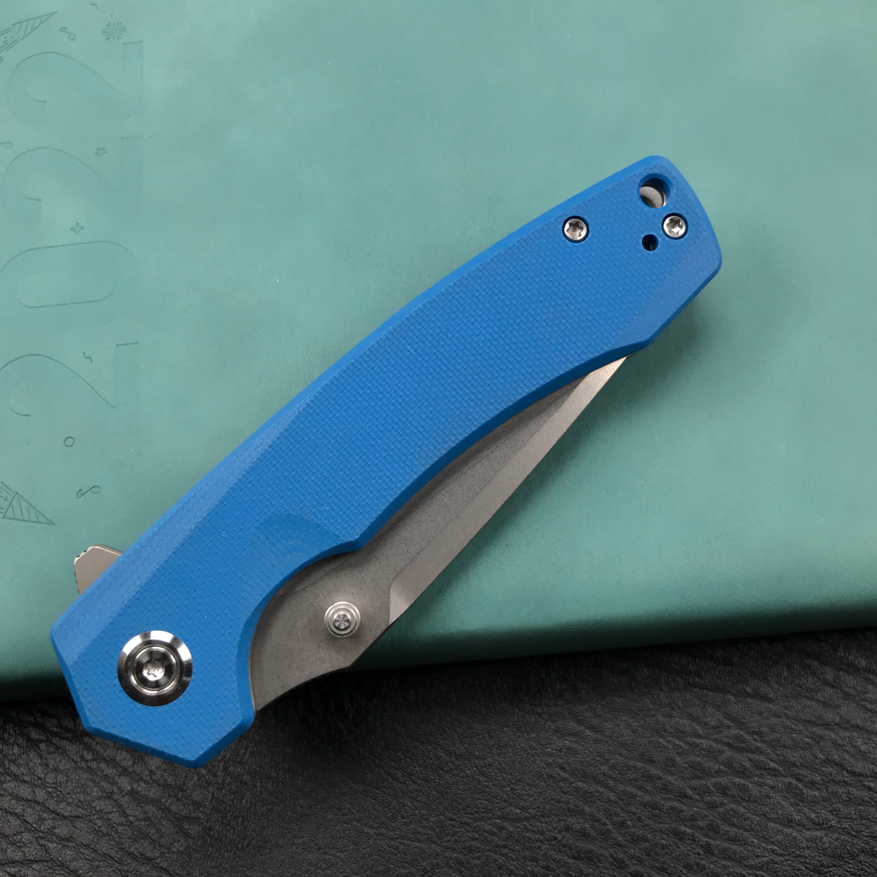 KUBEY KU901B Liner Lock Flipper Folding Knife Blue G10 Handle 3.27" Blasted Stonewashed  D2