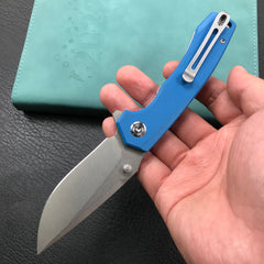 KUBEY KU901B Liner Lock Flipper Folding Knife Blue G10 Handle 3.27" Blasted Stonewashed  D2